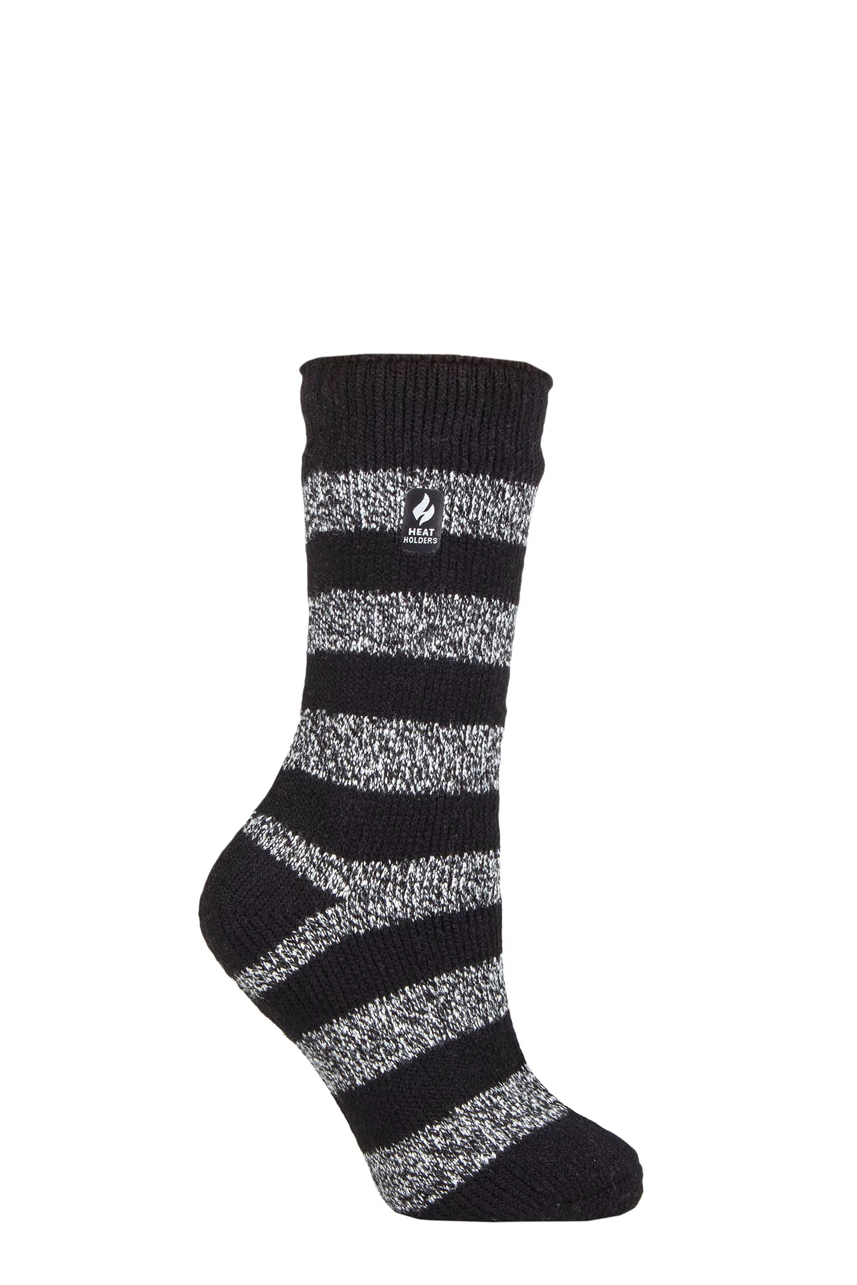 Women's 1 Pair SOCKSHOP Heat Holders 2.3 TOG Patterned Thermal Socks Tuscany Chunky Stripe Black / White 4-8 Ladies