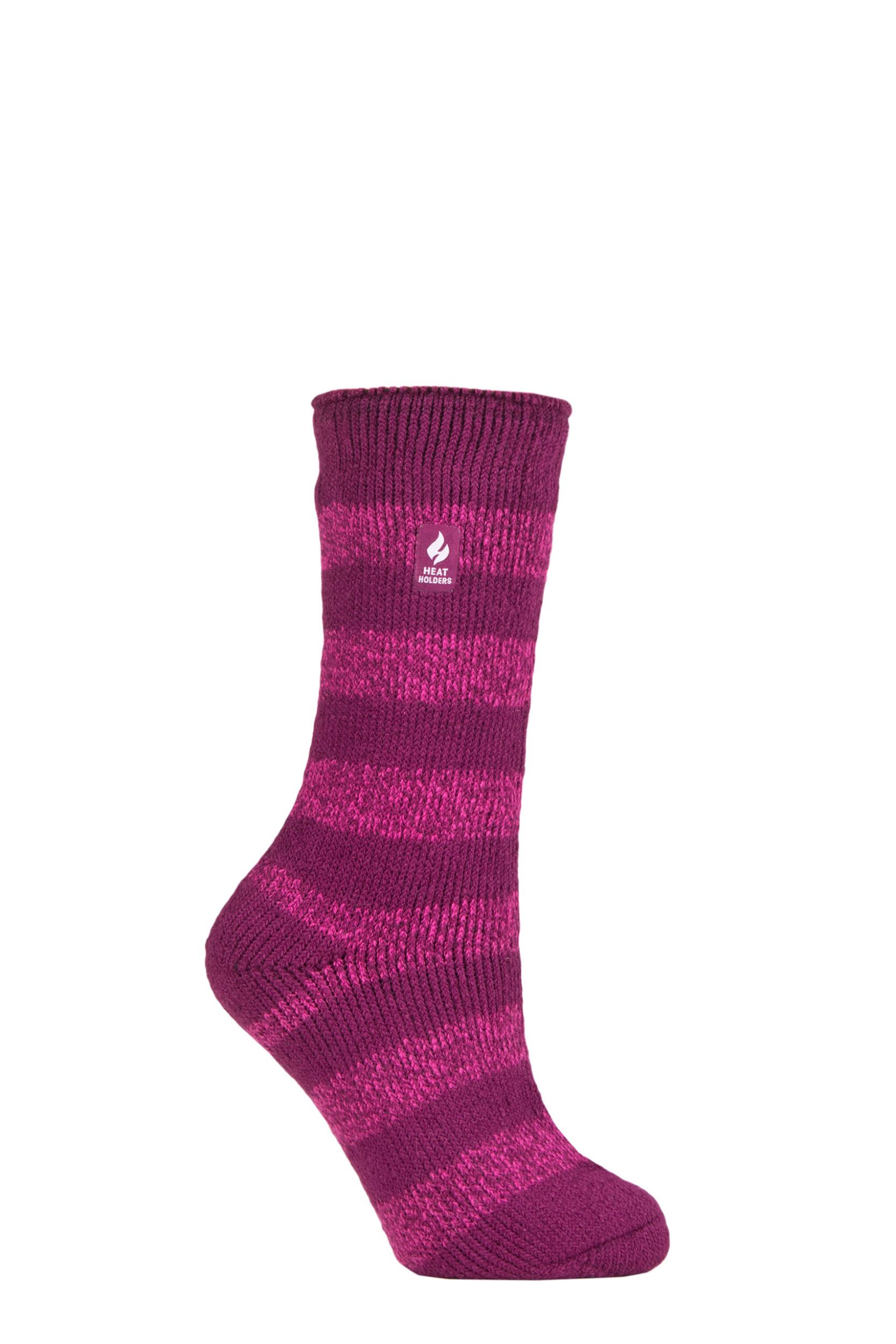 Women's 1 Pair SOCKSHOP Heat Holders 2.3 TOG Patterned Thermal Socks Tuscany Chunky Stripe Deep Fuchsia / Berry 4-8 Ladies