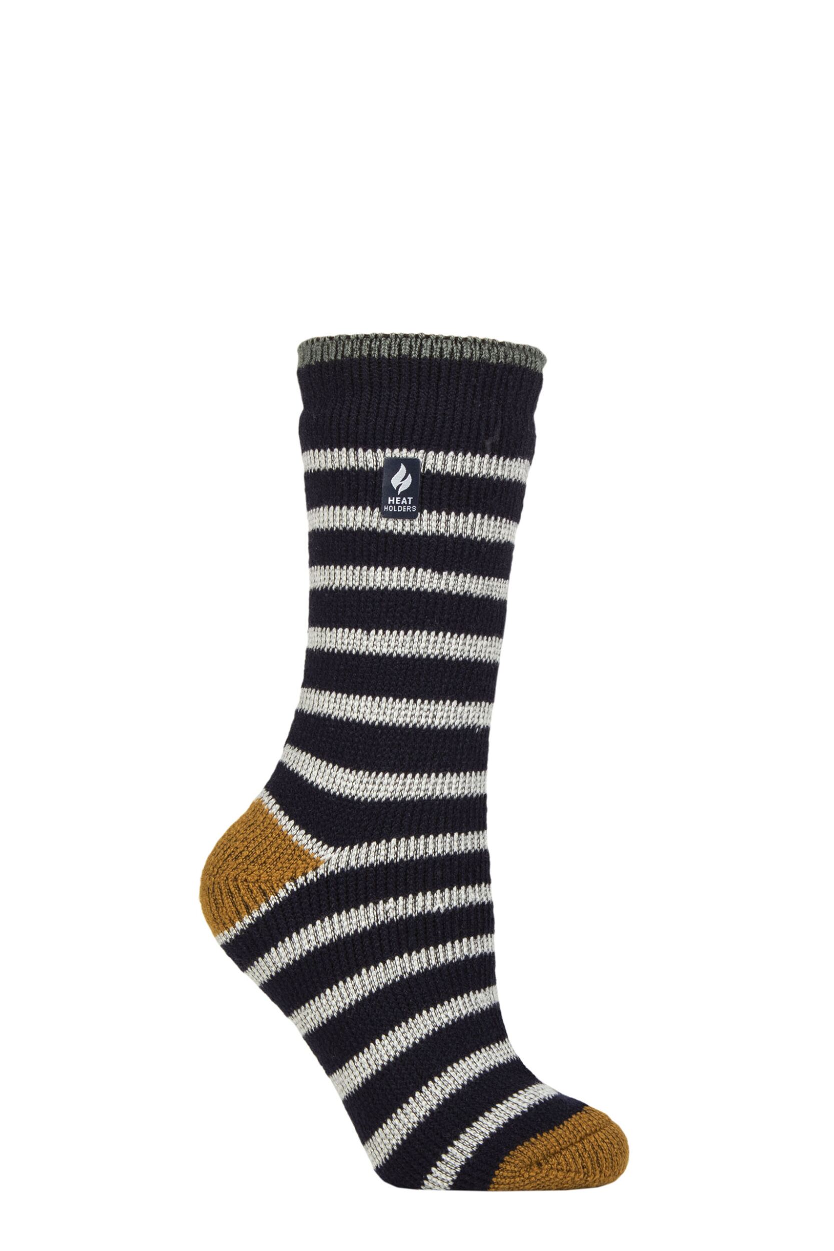 Women's 1 Pair SOCKSHOP Heat Holders 2.3 TOG Patterned Thermal Socks Amara Navy / Mustard 4-8