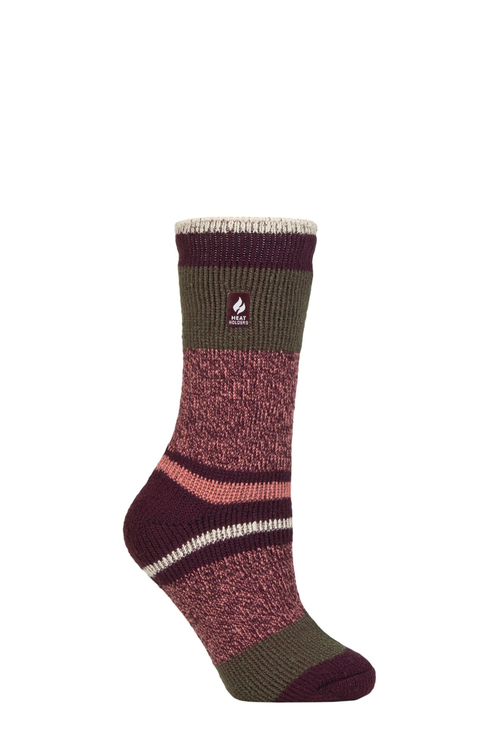 Women's 1 Pair SOCKSHOP Heat Holders 2.3 TOG Patterned Thermal Socks Nia Cabernet / Coral 4-8