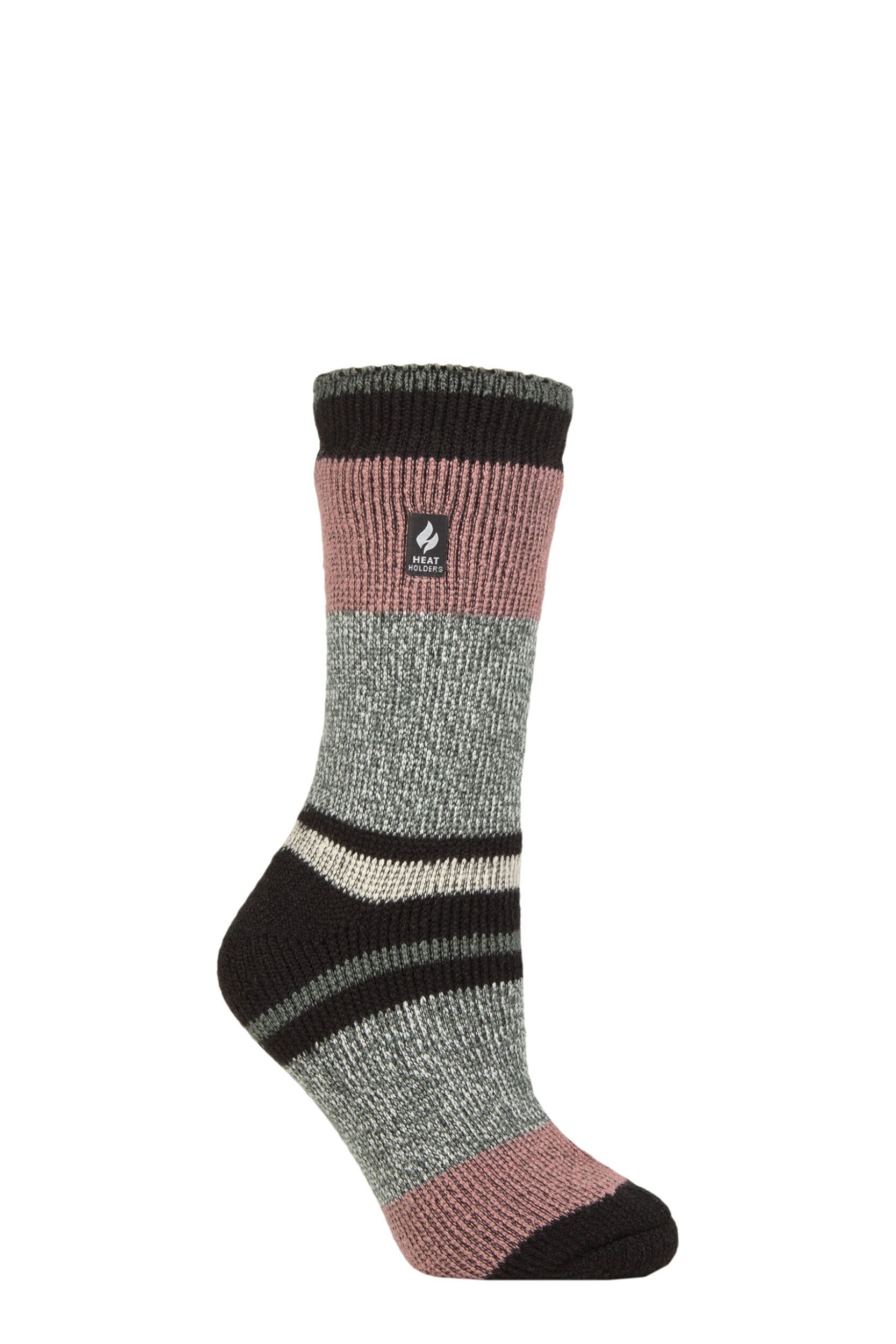 Women’s 1 Pair SOCKSHOP Heat Holders 2.3 TOG Patterned Thermal Socks Nia Charcoal / Ice Sage 4-8