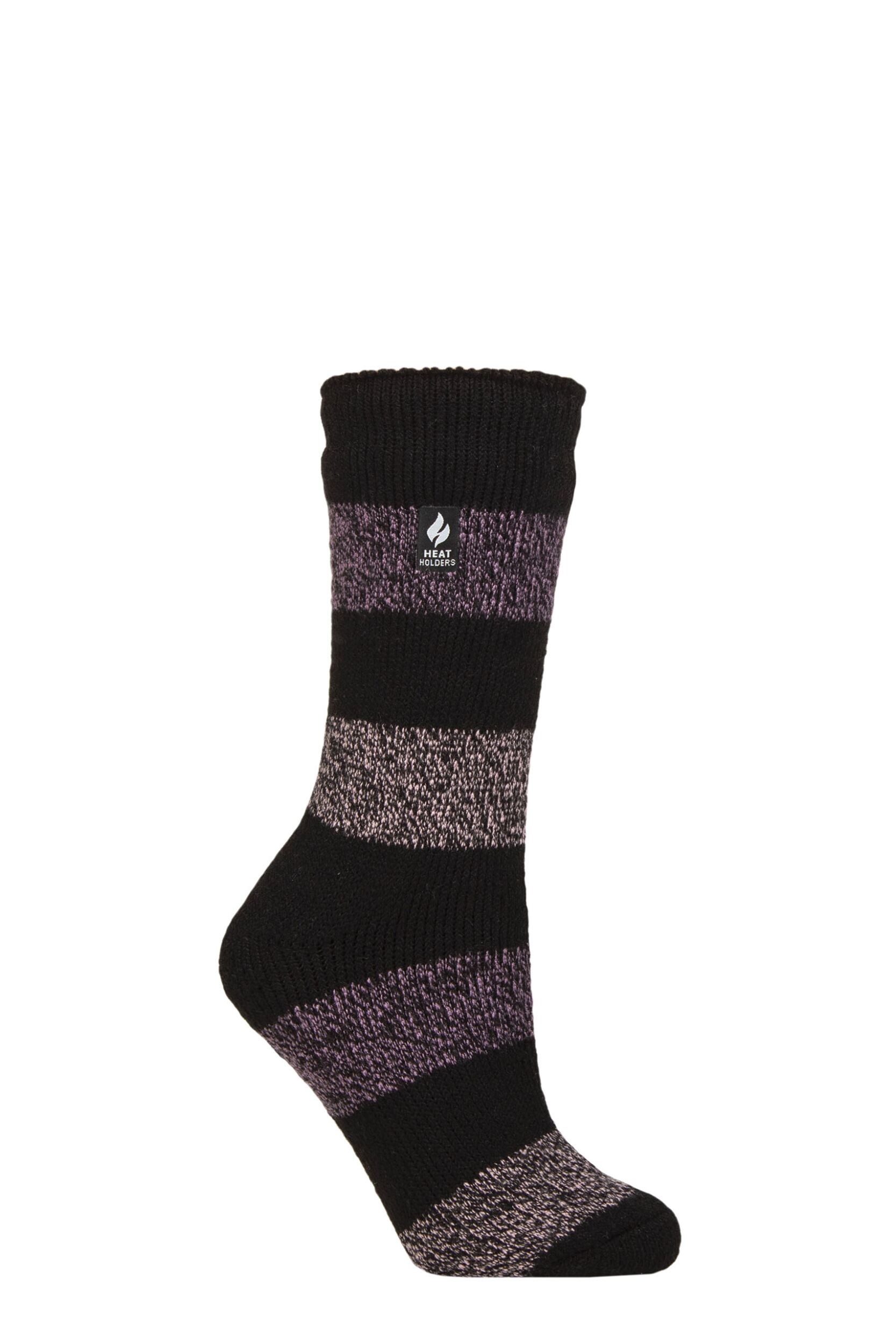 Women's 1 Pair SOCKSHOP Heat Holders 2.3 TOG Patterned Thermal Socks Neve Black / Mulberry 4-8