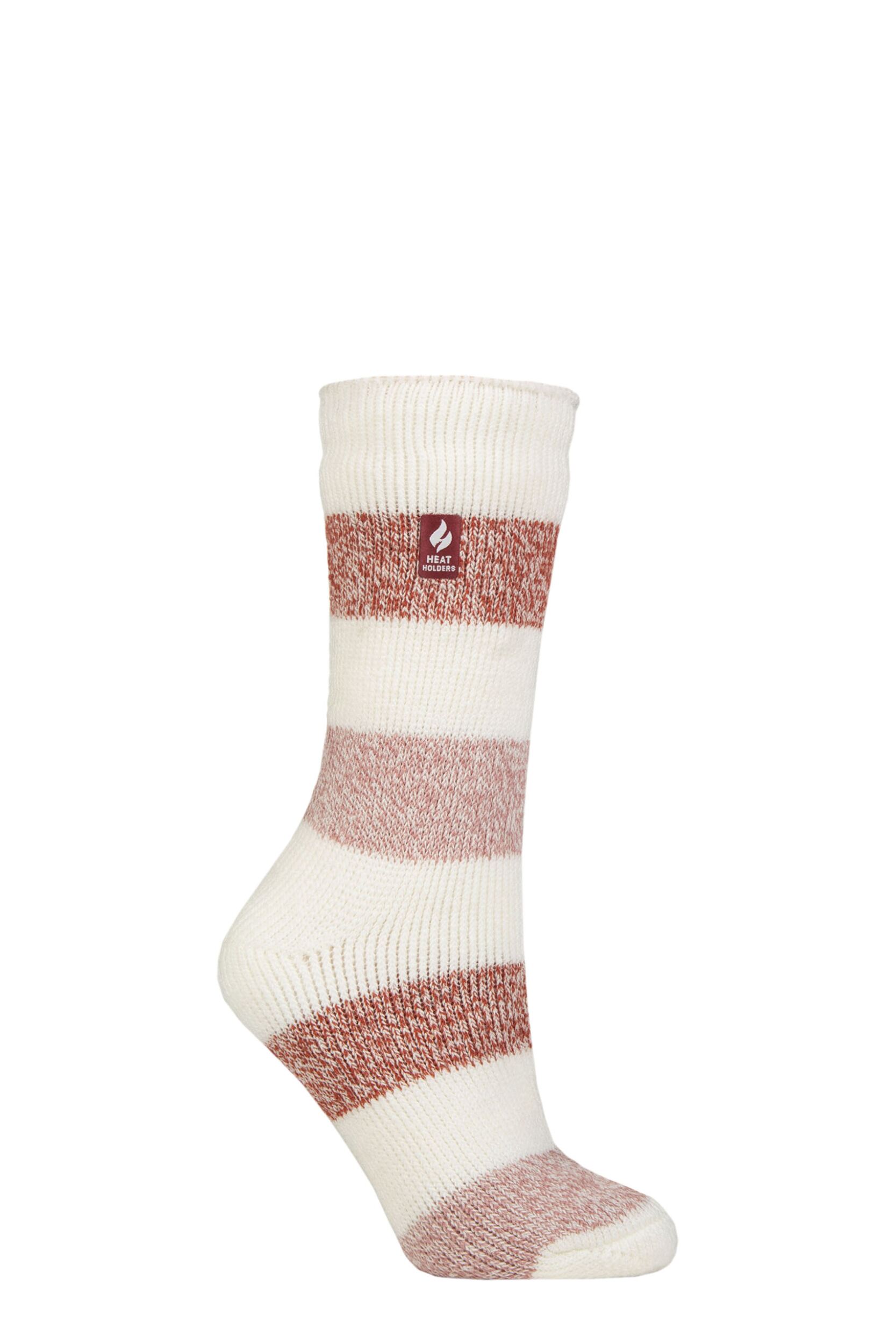 Women's 1 Pair SOCKSHOP Heat Holders 2.3 TOG Patterned Thermal Socks Neve Cream / Muted Coral 4-8