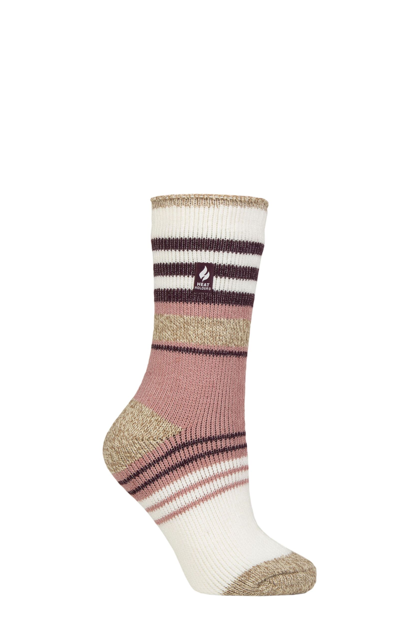 Women's 1 Pair SOCKSHOP Heat Holders 2.3 TOG Patterned Thermal Socks Cherith Cream / Muted Coral 4-8
