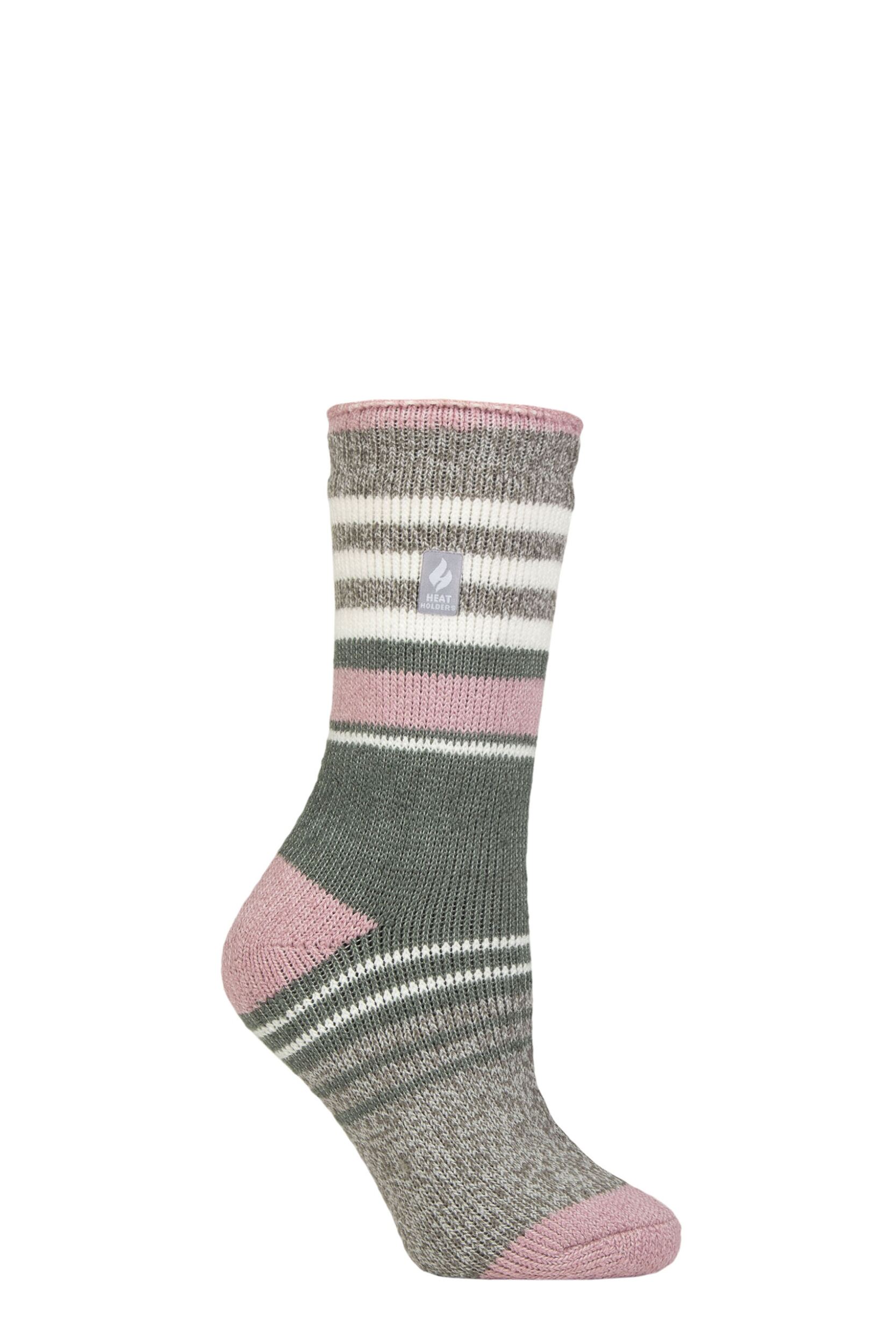 Women's 1 Pair SOCKSHOP Heat Holders 2.3 TOG Patterned Thermal Socks Cherith Mid Grey / Sage Green 4-8
