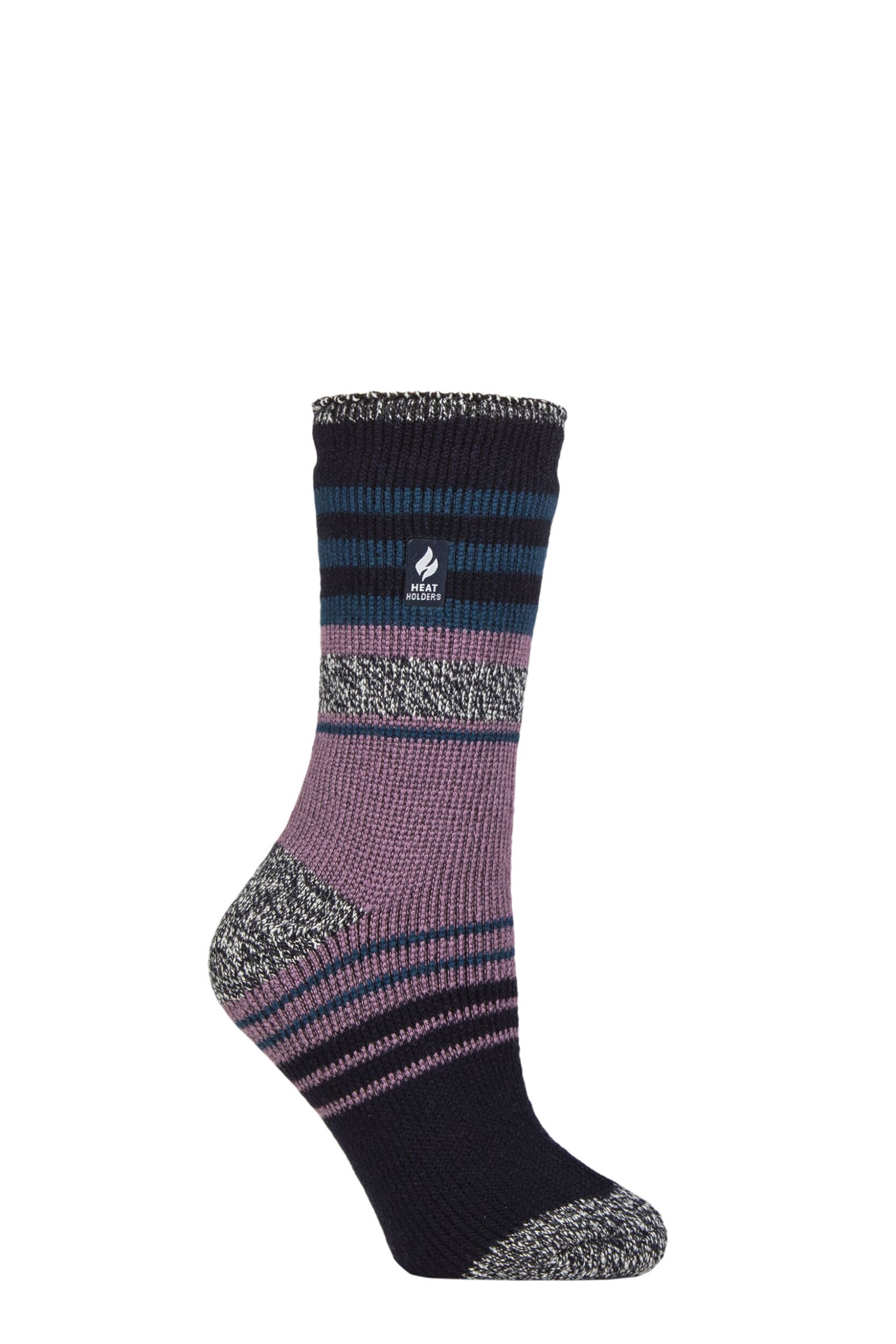 Women's 1 Pair SOCKSHOP Heat Holders 2.3 TOG Patterned Thermal Socks Cherith Navy / Dark Teal 4-8
