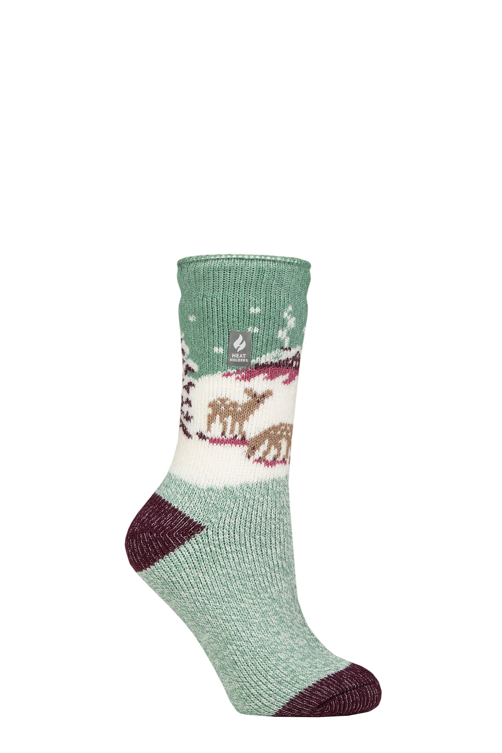 Women's 1 Pair SOCKSHOP Heat Holders 2.3 TOG Patterned Thermal Socks Fawn Landscape Sage Green 4