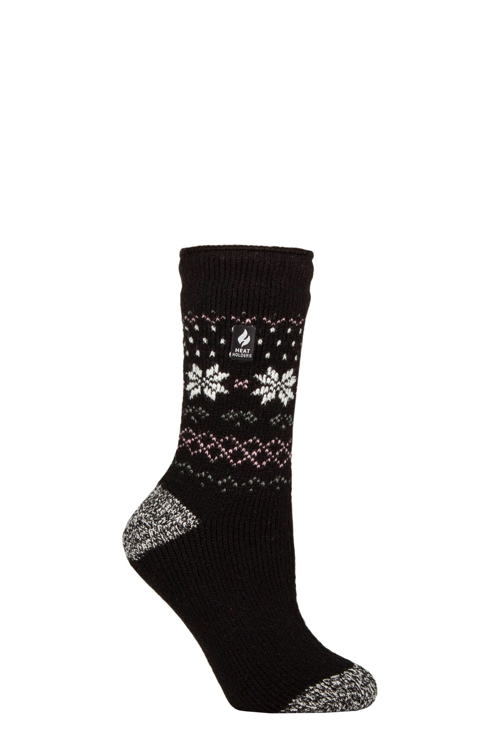 Women's 1 Pair SOCKSHOP Heat Holders 2.3 TOG Patterned Thermal Socks Fairisle Band Black 4-8