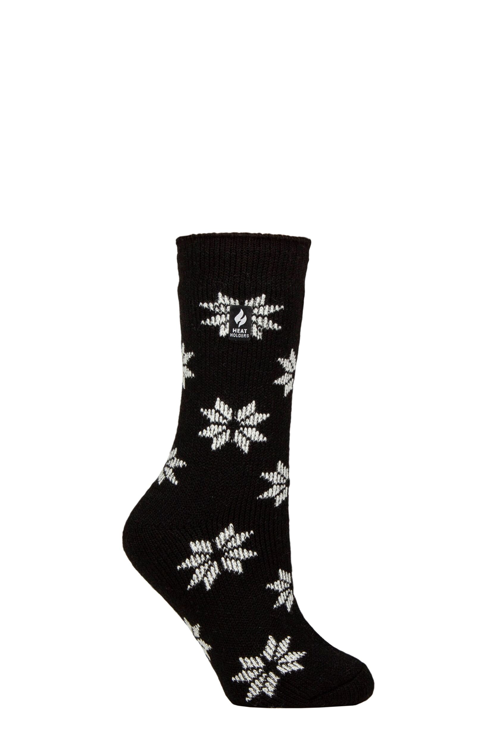 Women's 1 Pair SOCKSHOP Heat Holders 2.3 TOG Patterned Thermal Socks Bold Snowflake Black 4-8
