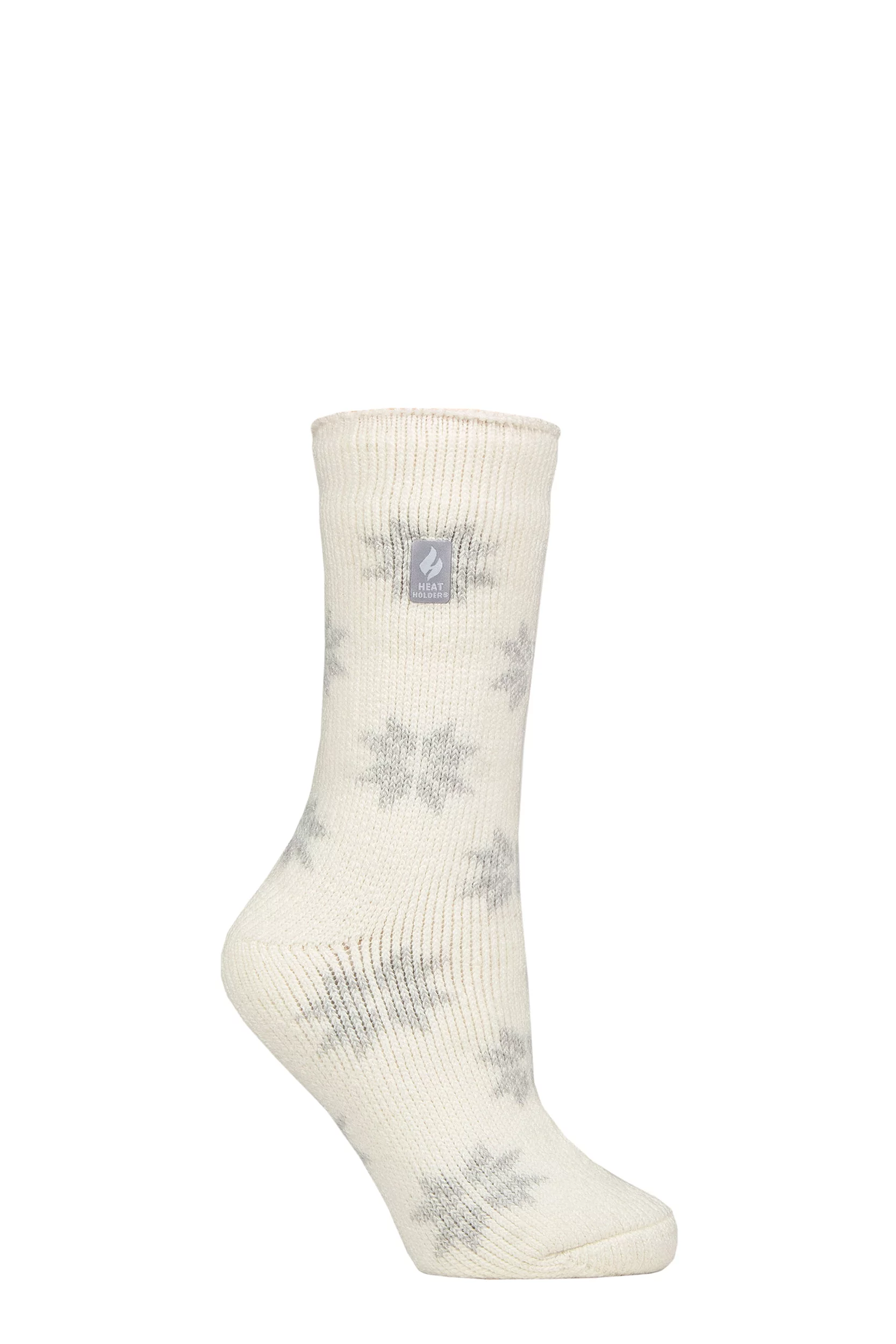 Women's 1 Pair SOCKSHOP Heat Holders 2.3 TOG Patterned Thermal Socks Bold Snowflake Cream 4