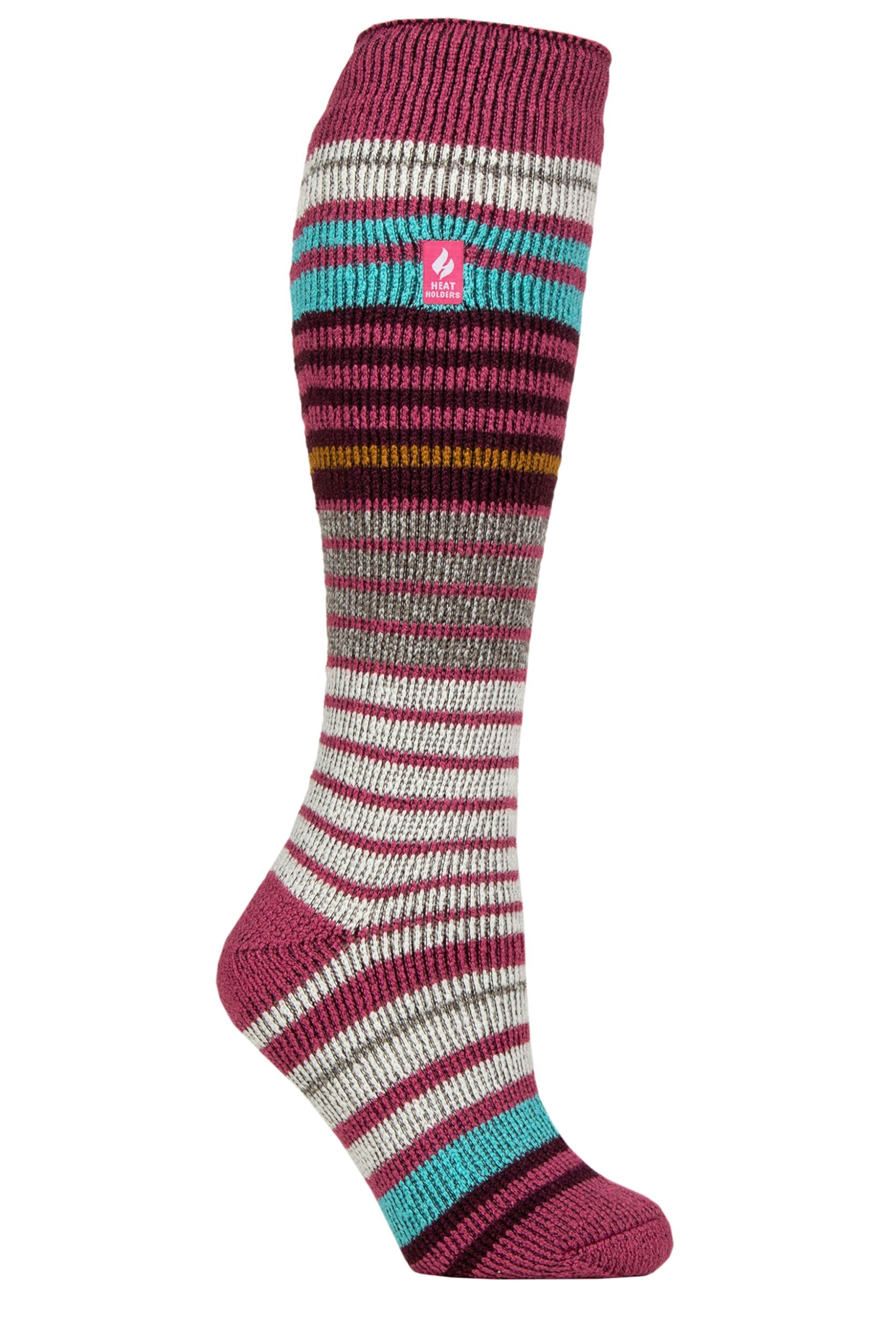 Women's 1 Pair SOCKSHOP Heat Holders 2.3 TOG Thermal Ski Socks Raspberry / Cabernet 4-8