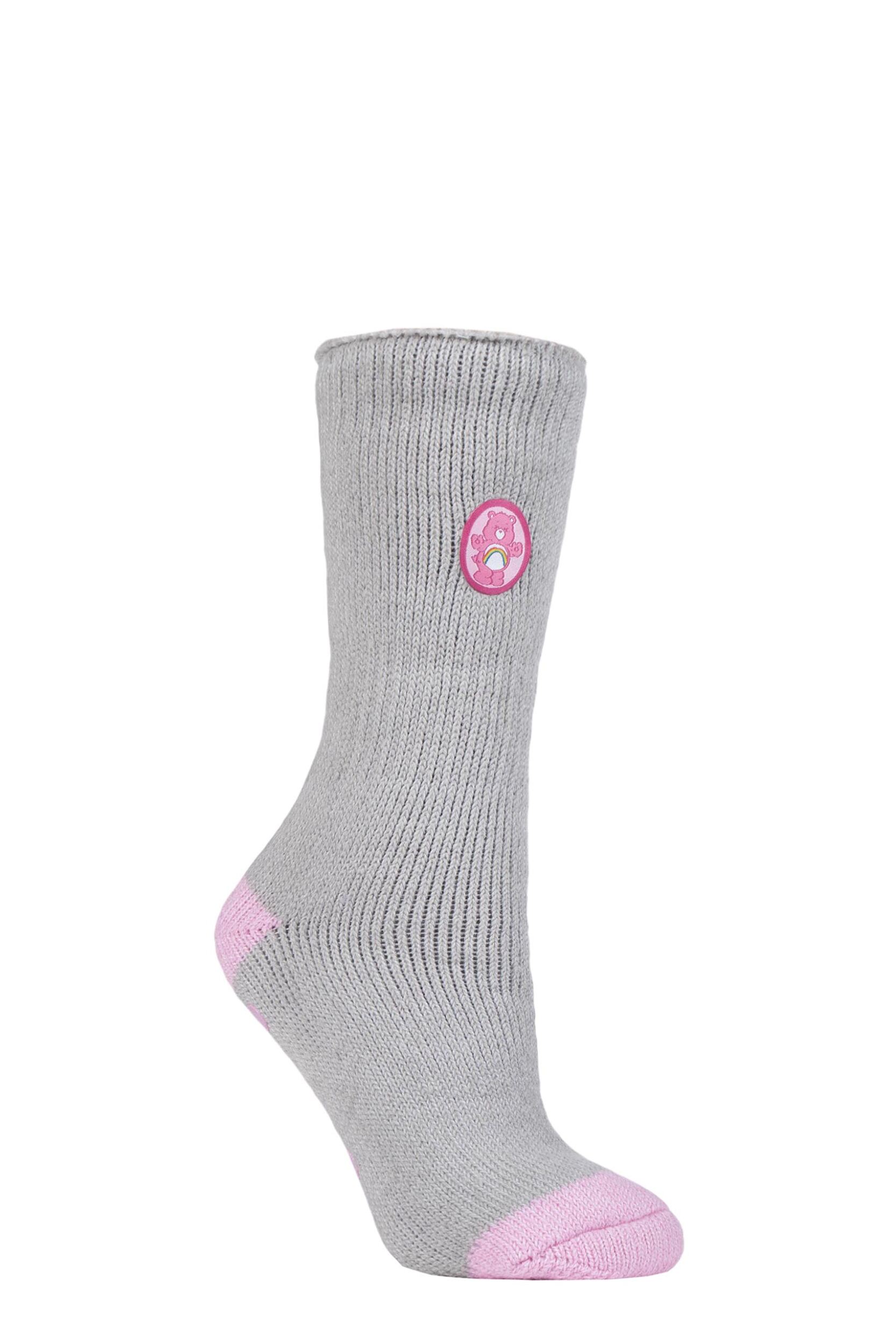 Women's 1 Pair SOCKSHOP Heat Holders Care Bear Slipper Socks Light Grey 4-8 Ladies