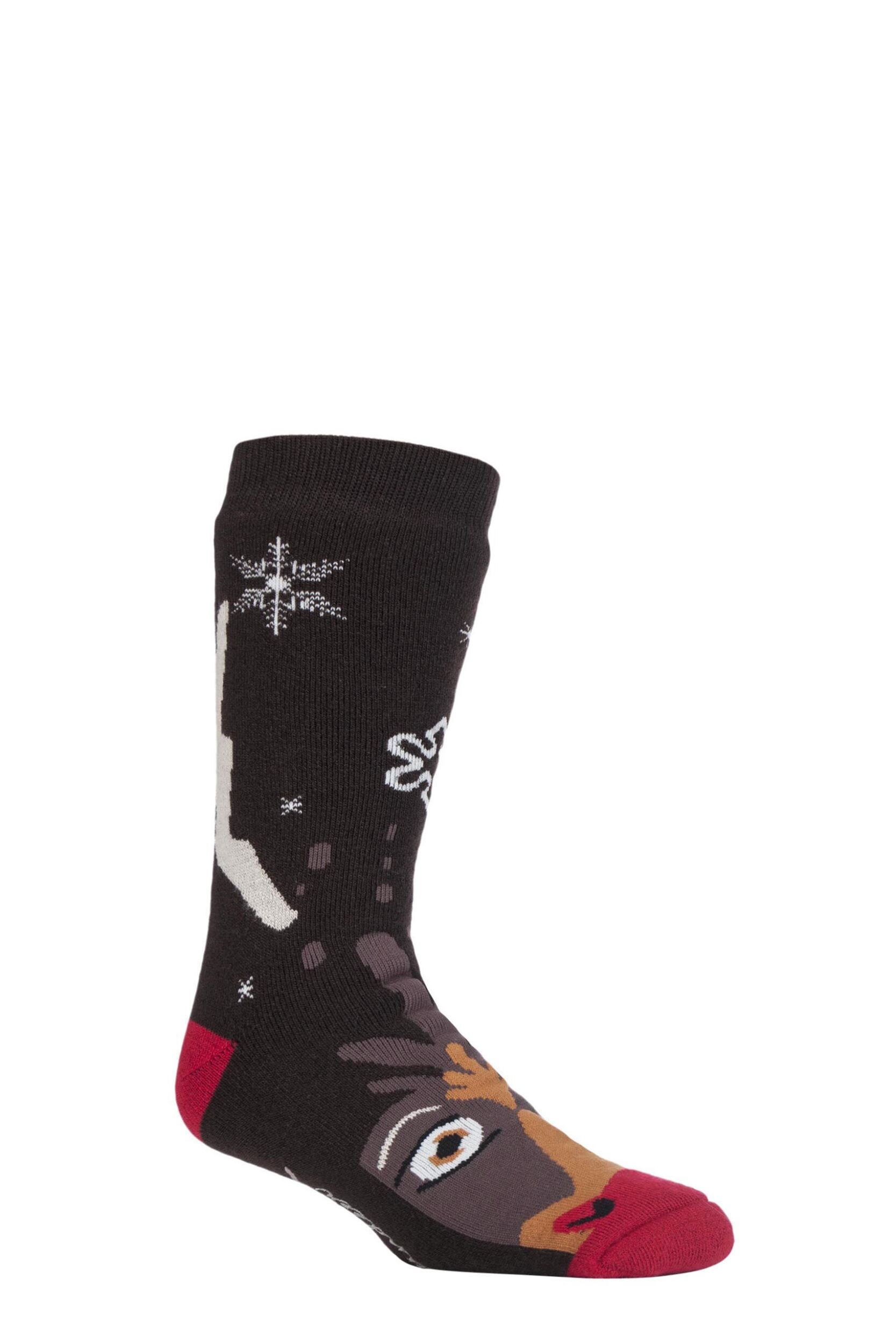 1 Pair Rudolph Double Layered Rudolph Christmas Slipper Socks Unisex 4-8 Unisex - Heat Holders