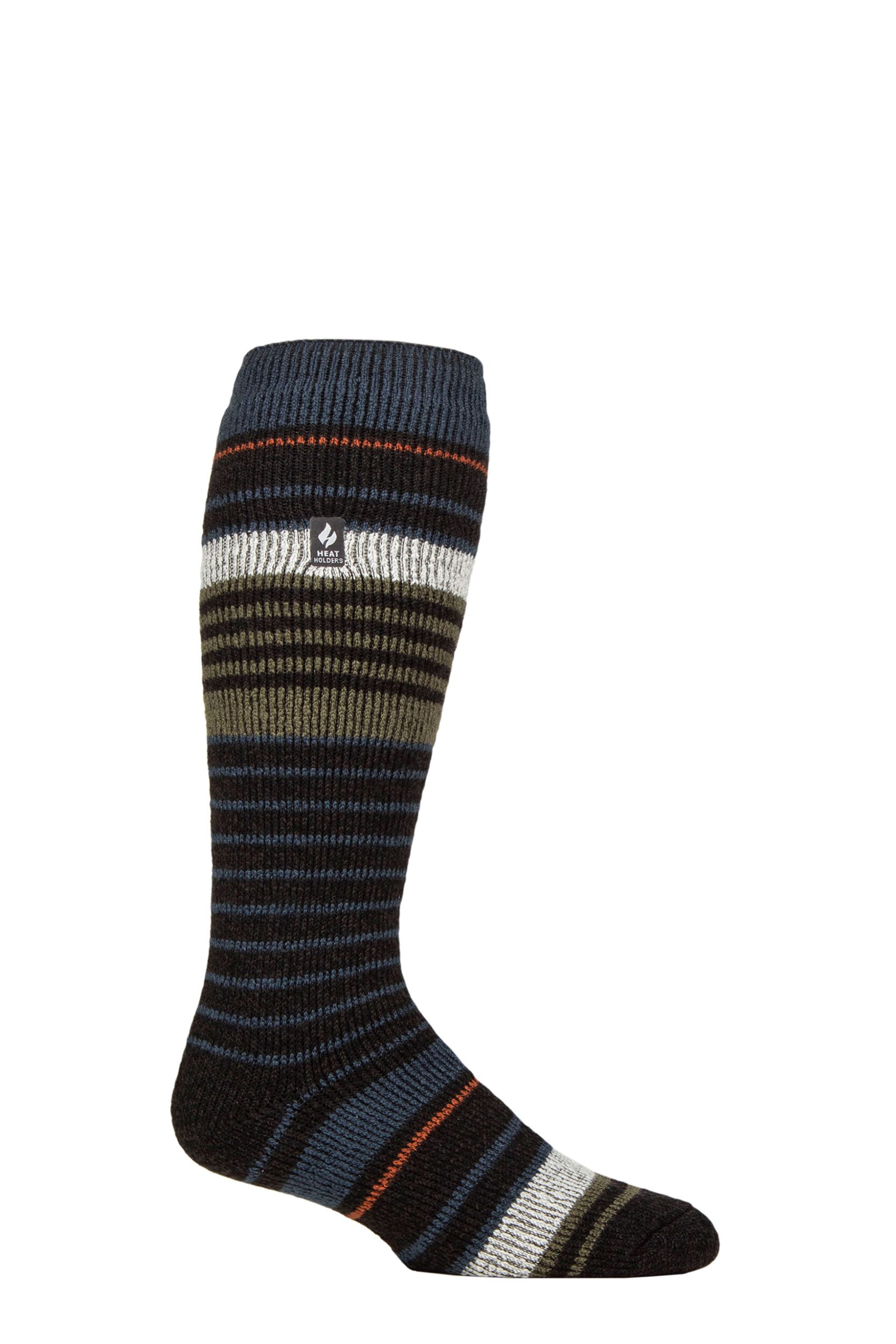 Mens 1 Pair Heat Holders 2.3 TOG Thermal Ski Socks Charcoal / Olive 6-11 Mens