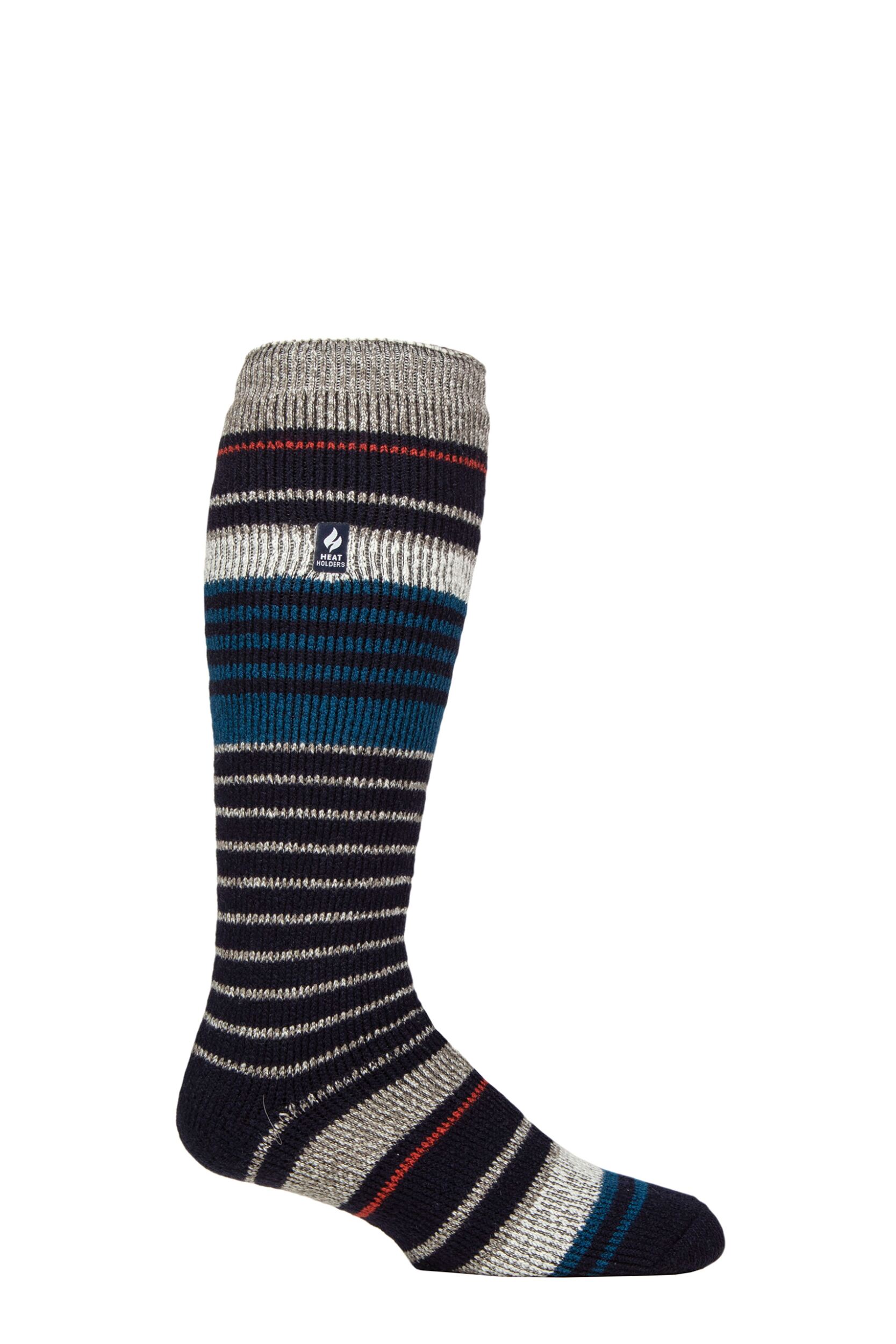 Image of Mens 1 Pair Heat Holders 2.3 TOG Thermal Ski Socks Navy / Mid Grey 6-11 Mens