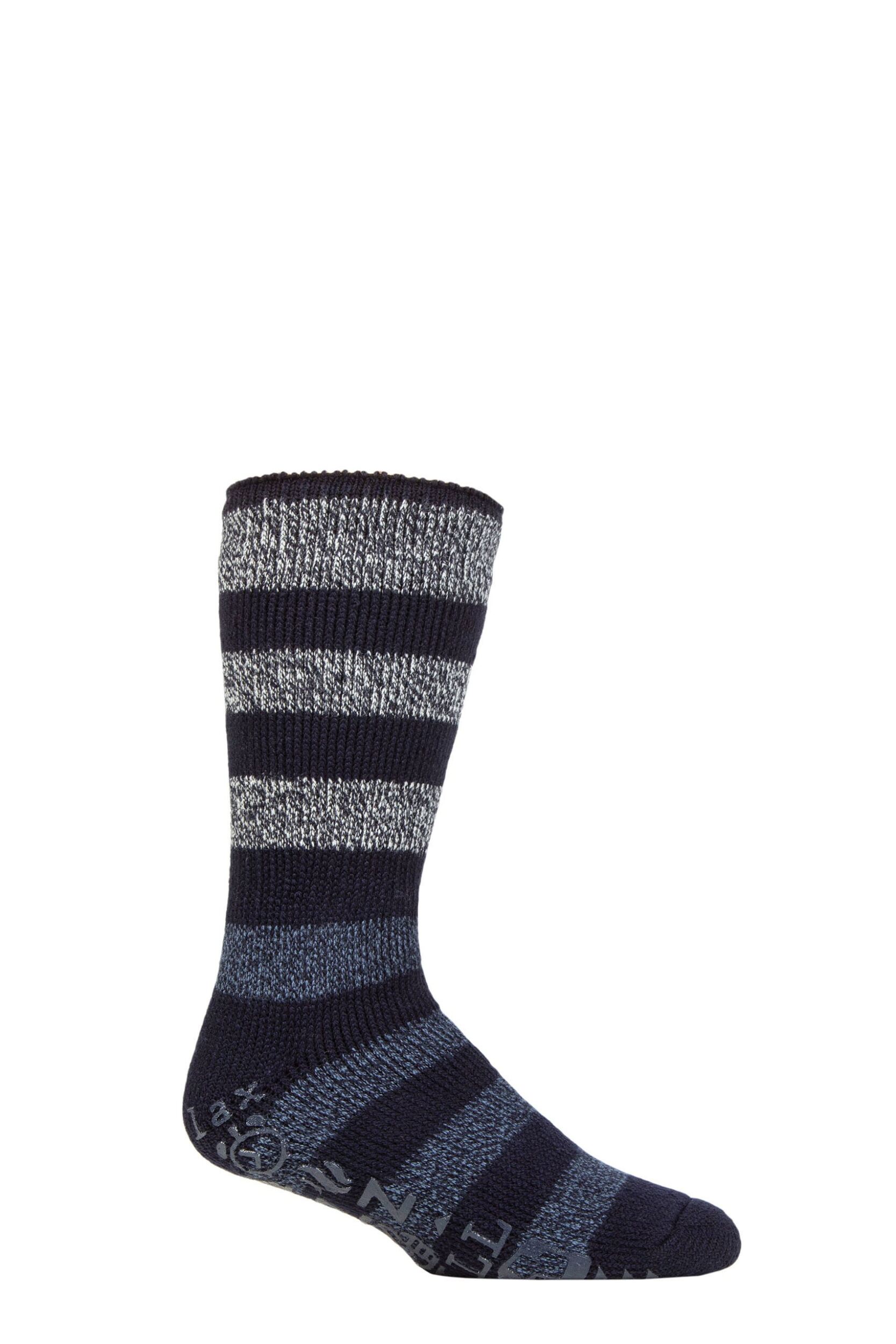 Mens 1 Pair SOCKSHOP Heat Holders Colden Lounge Socks Navy / Denim Stripe 6-11 Mens