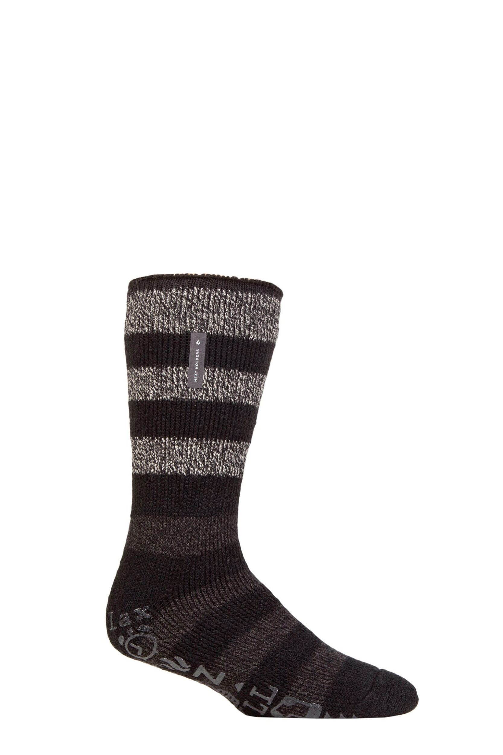 Image of Mens 1 Pair SOCKSHOP Heat Holders Colden Lounge Socks Black / Charcoal Stripe 6-11 Mens