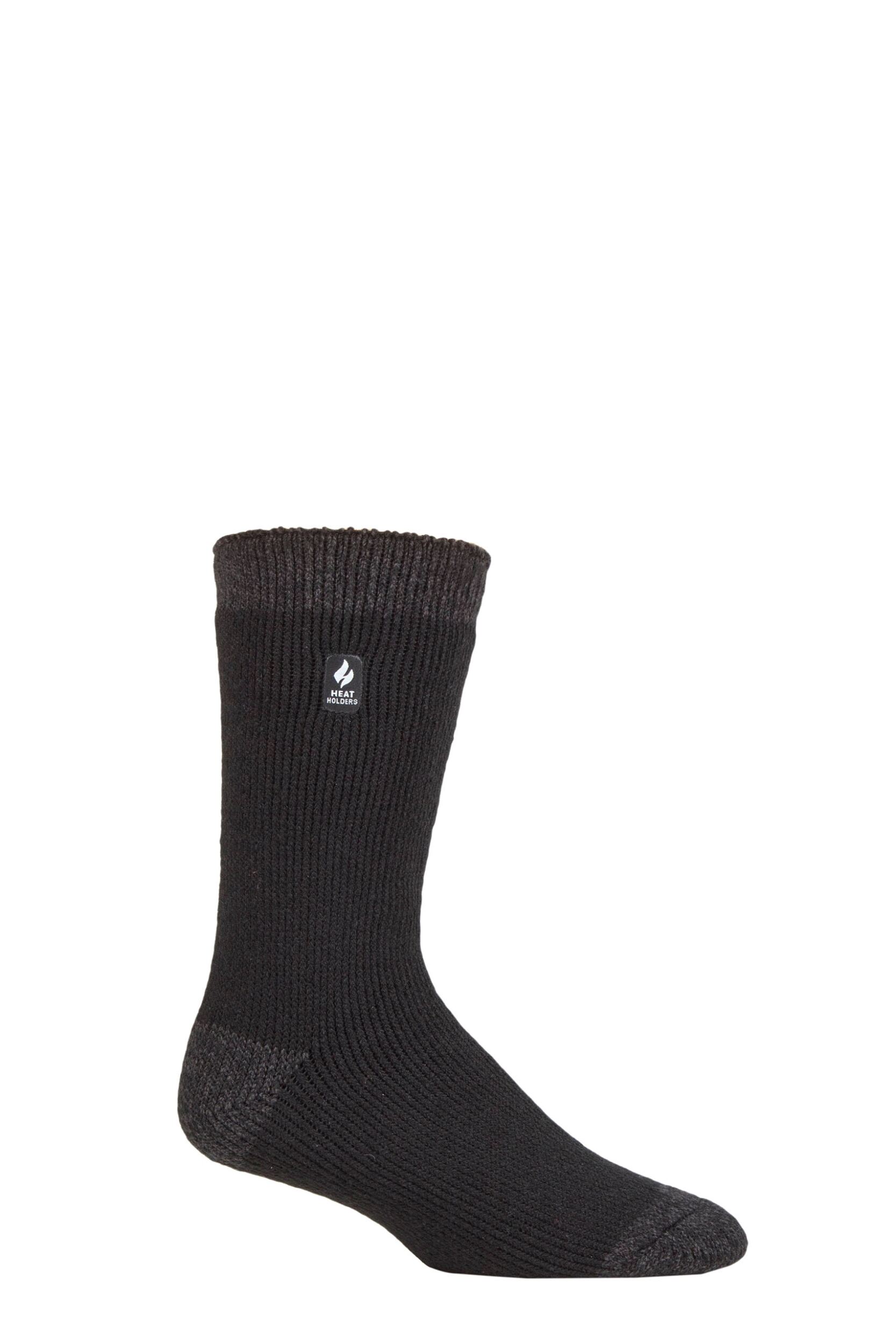 Image of Mens 1 Pair SOCKSHOP Heat Holders 2.3 TOG Patterned and Plain Thermal Socks Berlin Heel & Toe Black 6-11 Mens