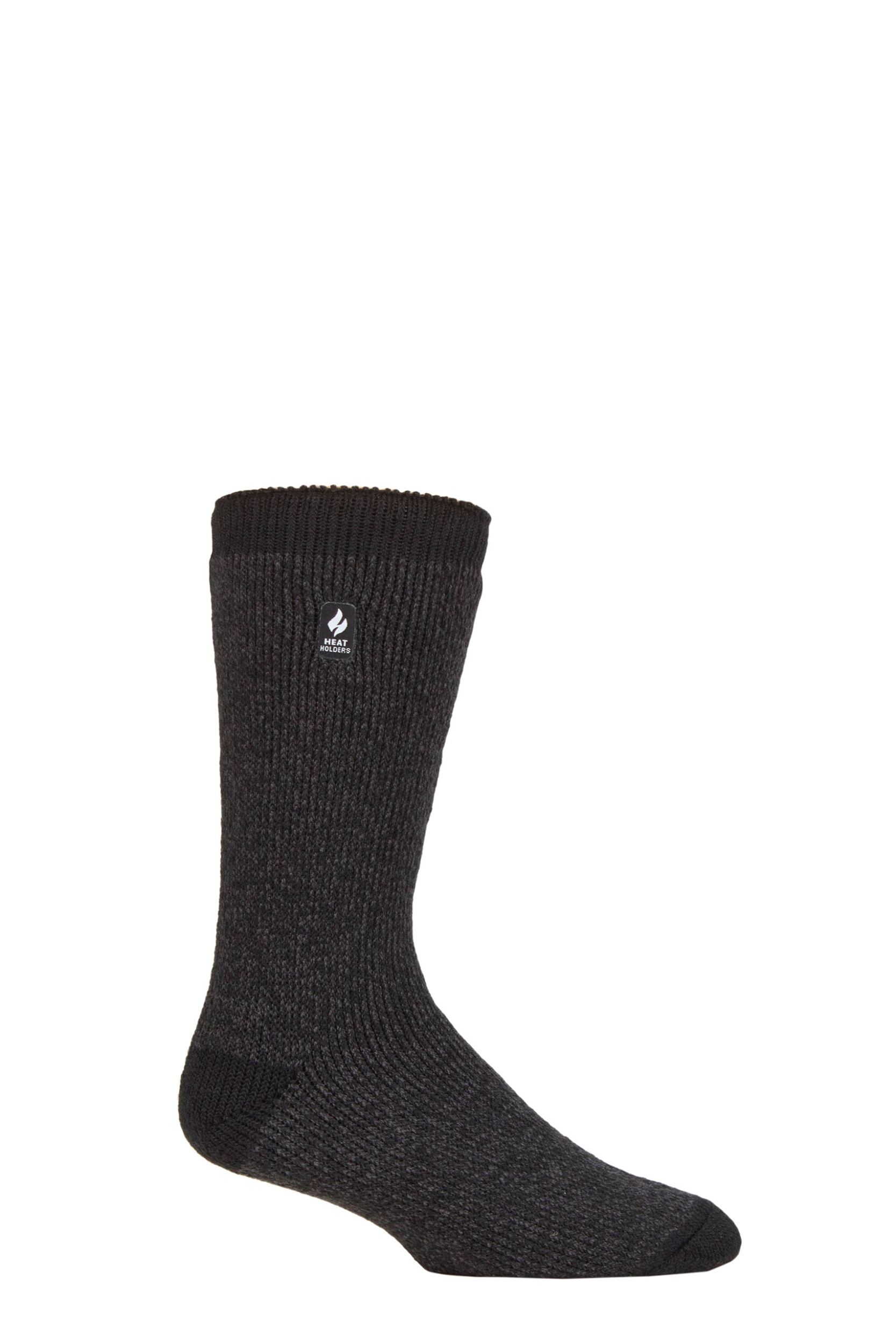 Image of Mens 1 Pair SOCKSHOP Heat Holders 2.3 TOG Patterned and Plain Thermal Socks Berlin Heel & Toe Charcoal 6-11 Mens