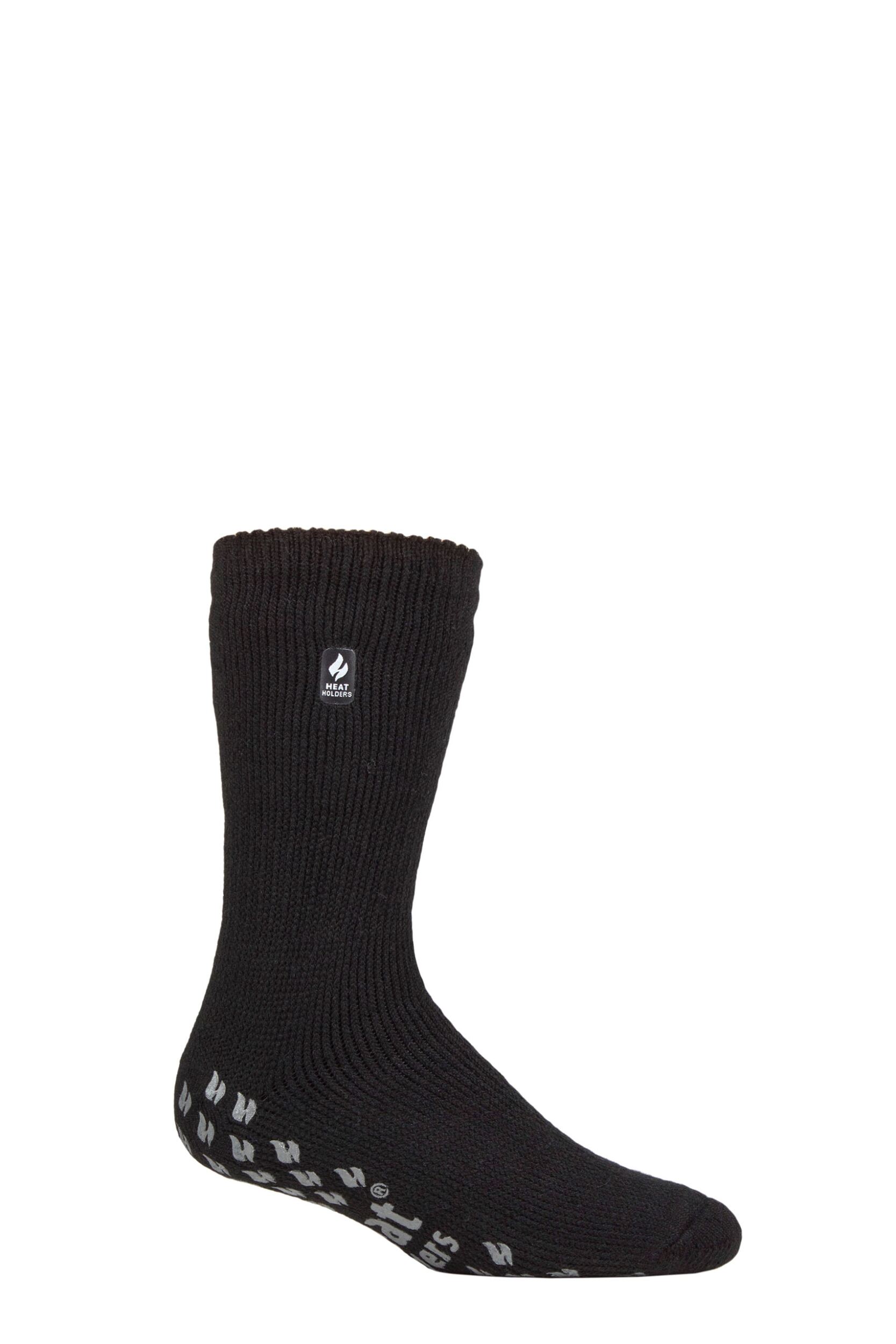 Mens 1 Pair SOCKSHOP Heat Holders 2.3 TOG Plain Slipper Socks Black 6-11 Mens