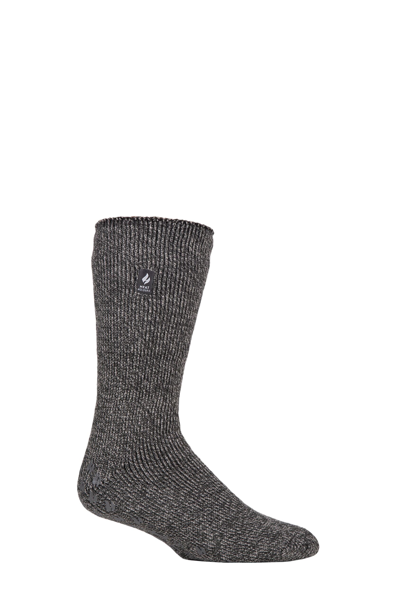 Mens 1 Pair SOCKSHOP Heat Holders 2.3 TOG Plain Slipper Socks Mid Grey Twist 6-11 Mens