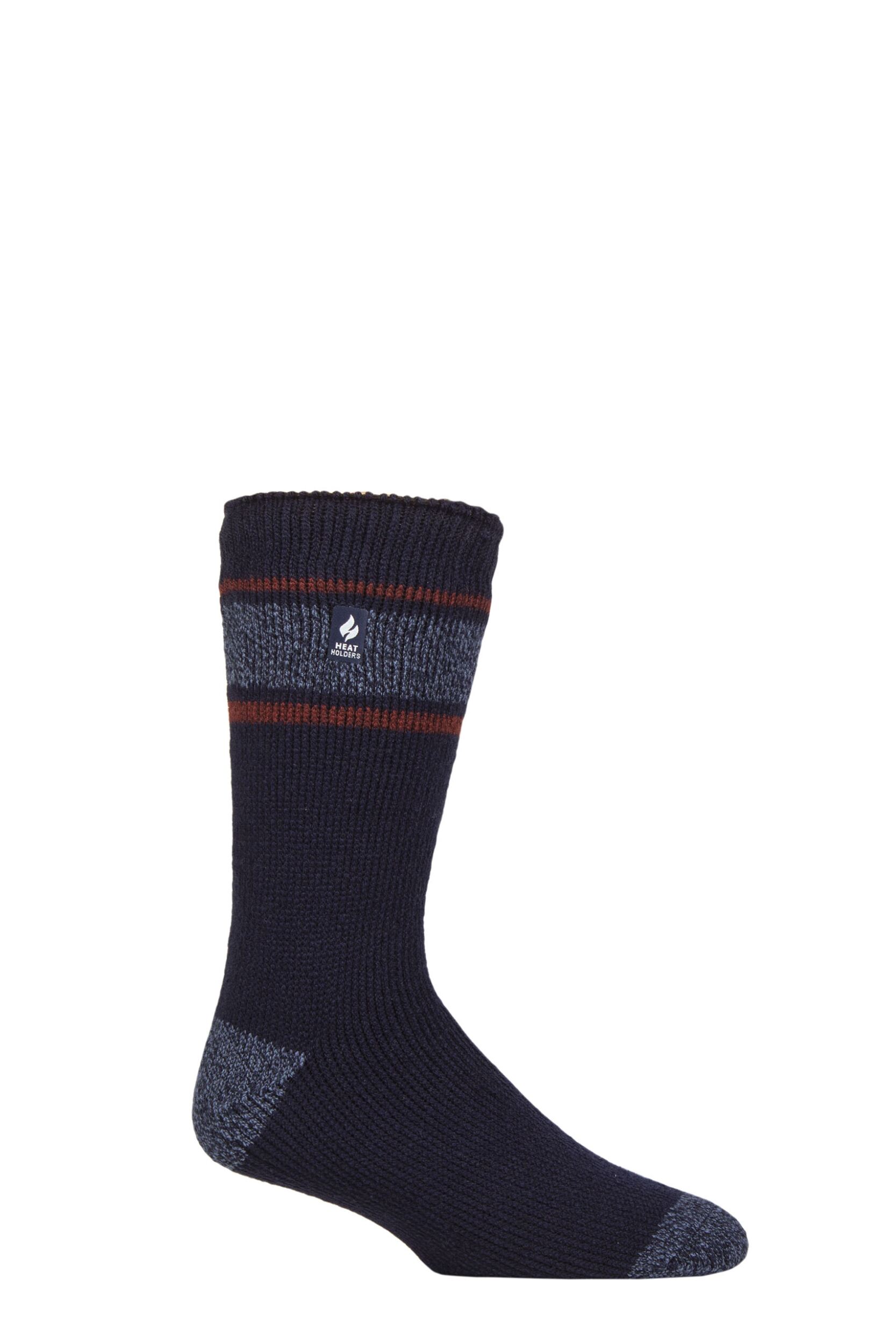 Image of Mens 1 Pair SOCKSHOP Heat Holders 2.3 TOG Patterned and Plain Thermal Socks Fraser Navy / Denim 6-11