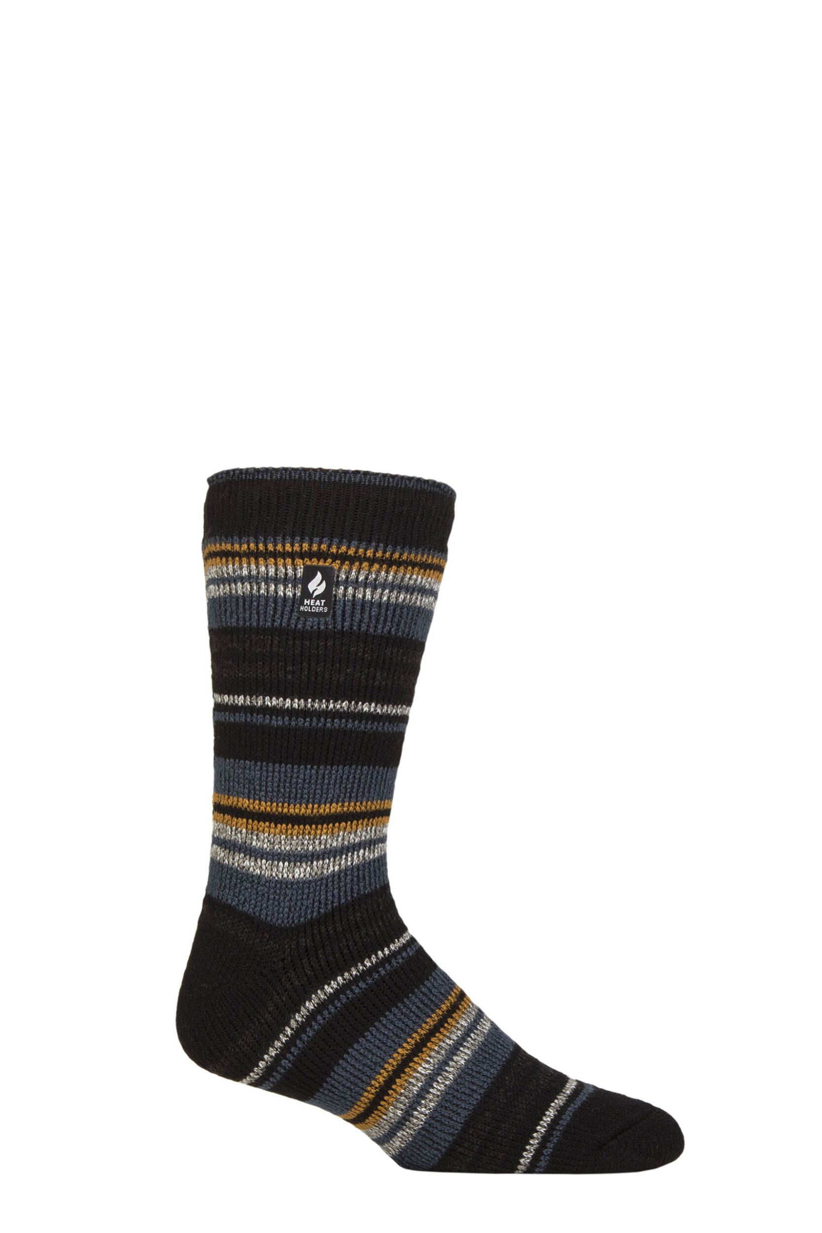 Mens 1 Pair SOCKSHOP Heat Holders 2.3 TOG Patterned and Plain Thermal Socks Leavenworth Black / Mustard 6-11