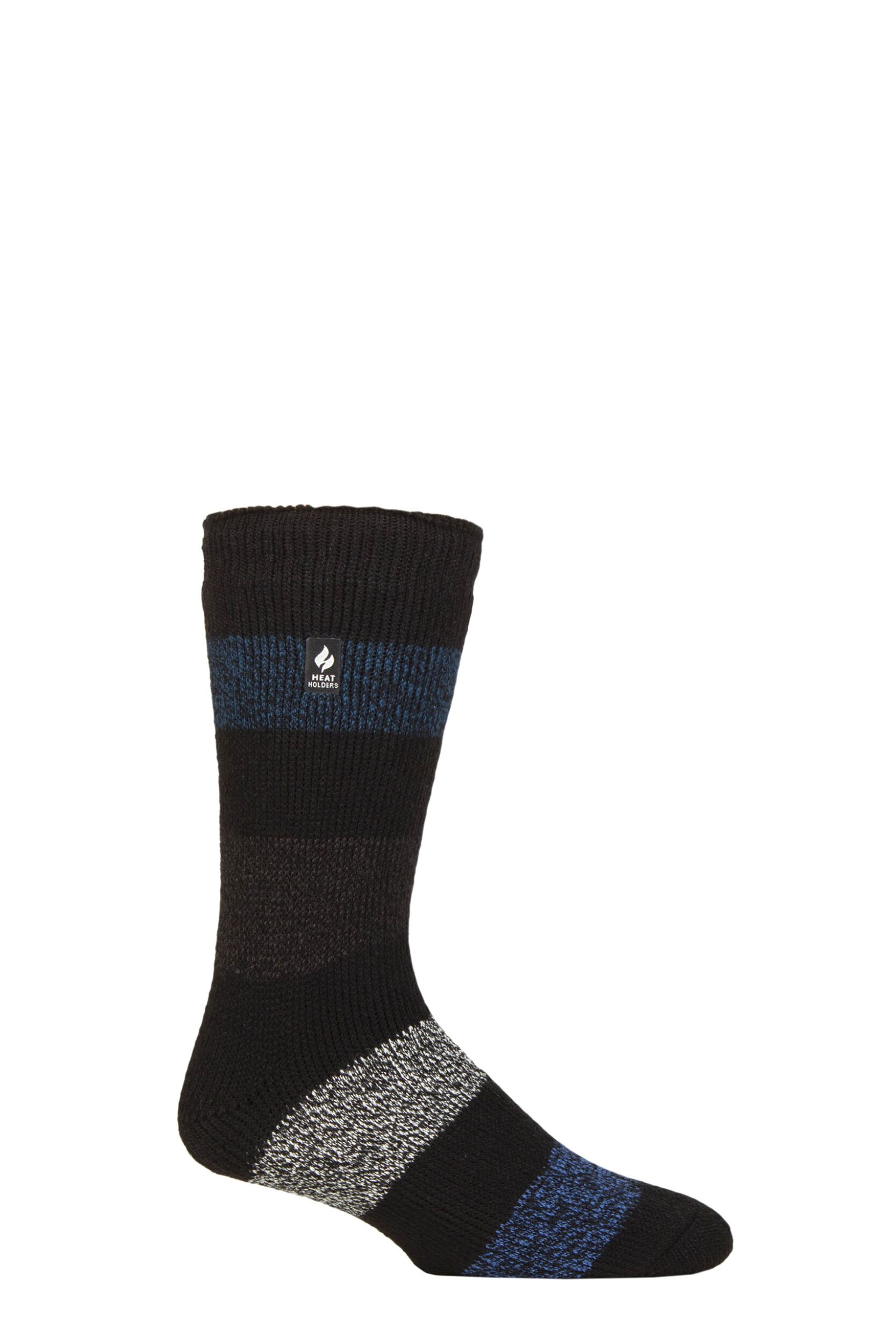 Mens 1 Pair SOCKSHOP Heat Holders 2.3 TOG Patterned and Plain Thermal Socks Barrow Black / Teal 6-11