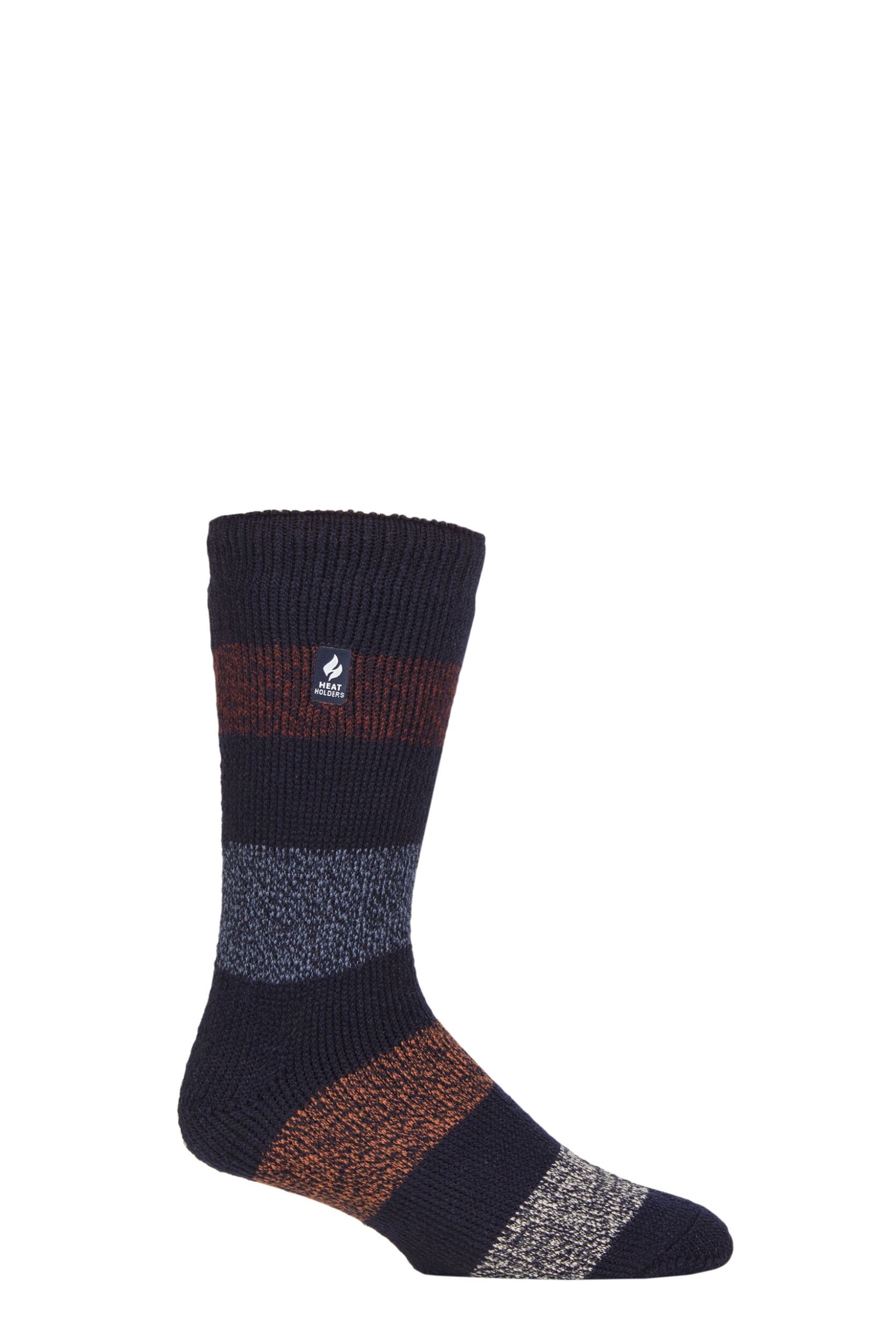 Mens 1 Pair SOCKSHOP Heat Holders 2.3 TOG Patterned and Plain Thermal Socks Barrow Navy / Burgundy 6-11