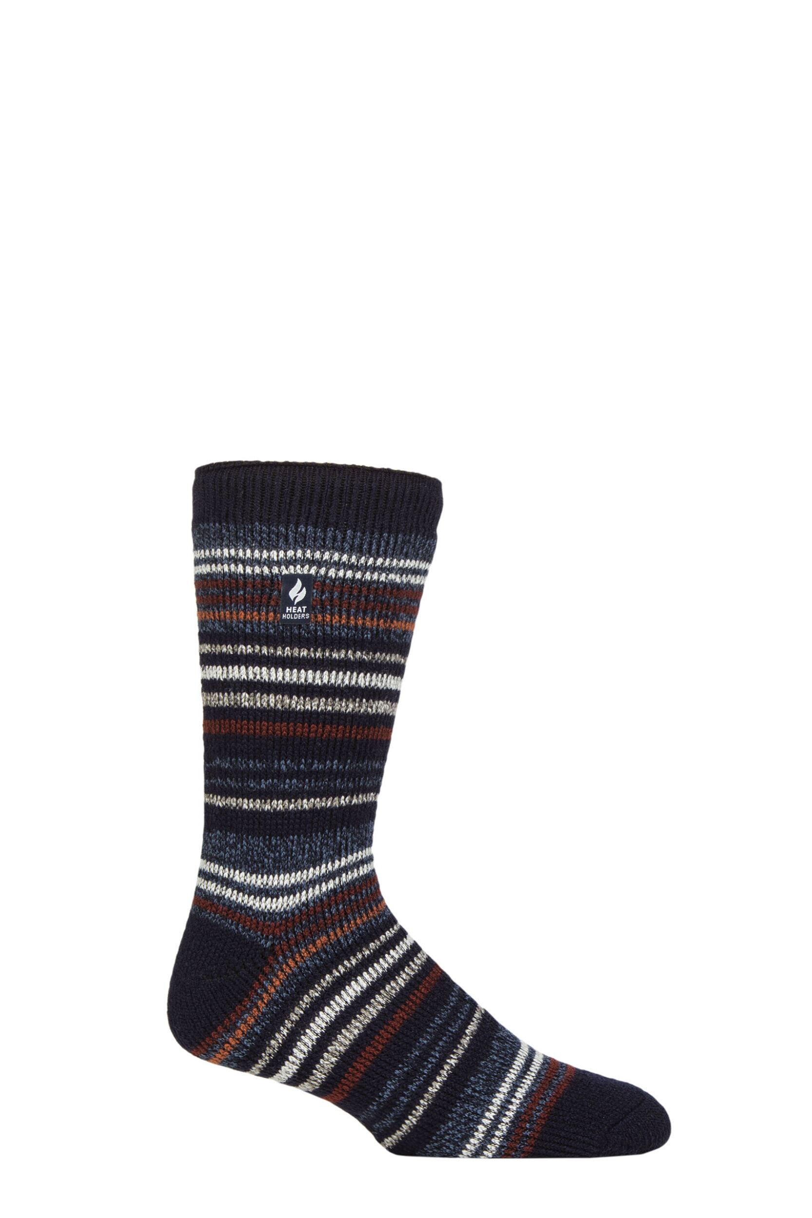 Mens 1 Pair SOCKSHOP Heat Holders 2.3 TOG Patterned and Plain Thermal Socks Astana Navy / Denim 6-11
