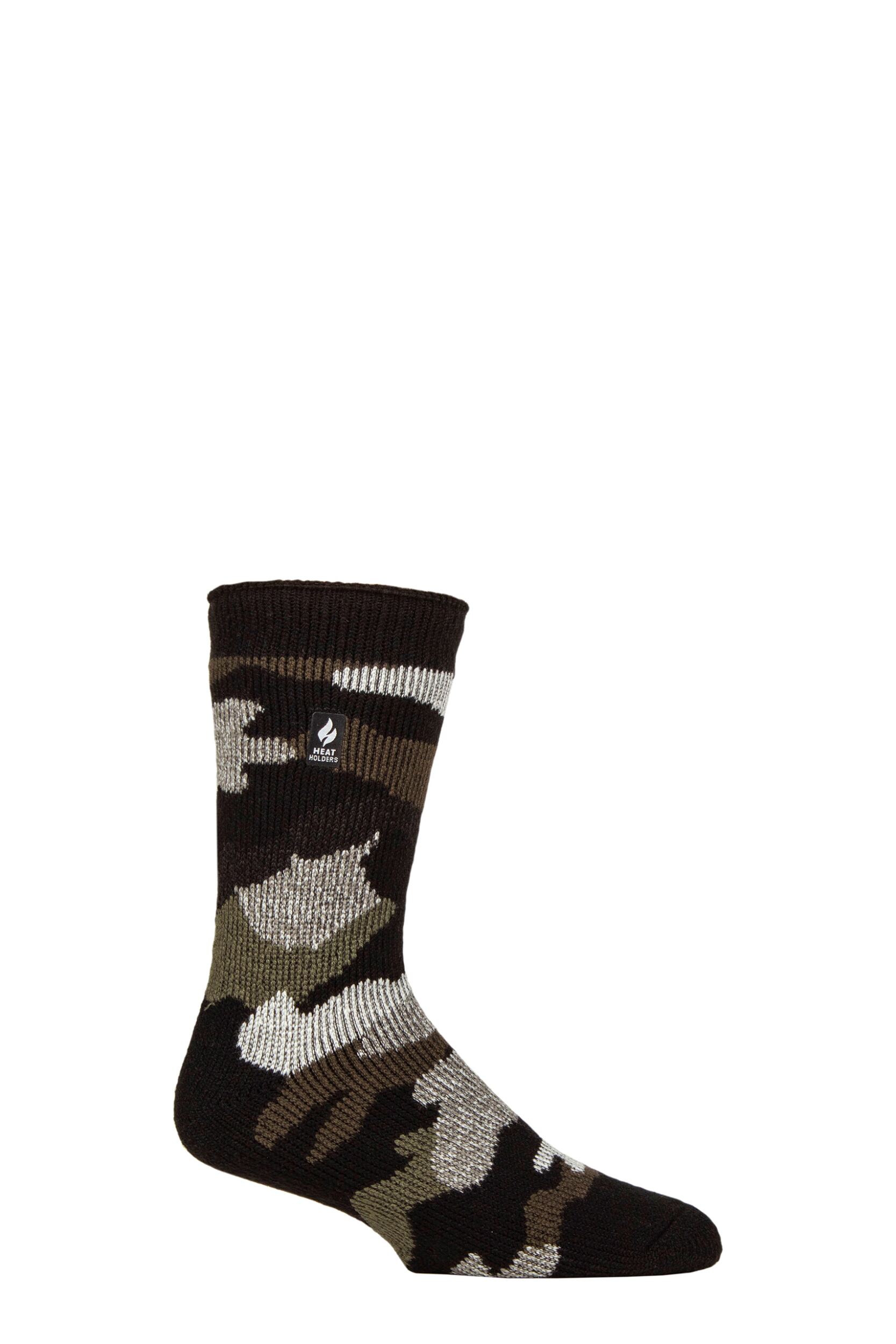 Image of Mens 1 Pair SOCKSHOP Heat Holders 2.3 TOG Patterned and Plain Thermal Socks Camo 6-11