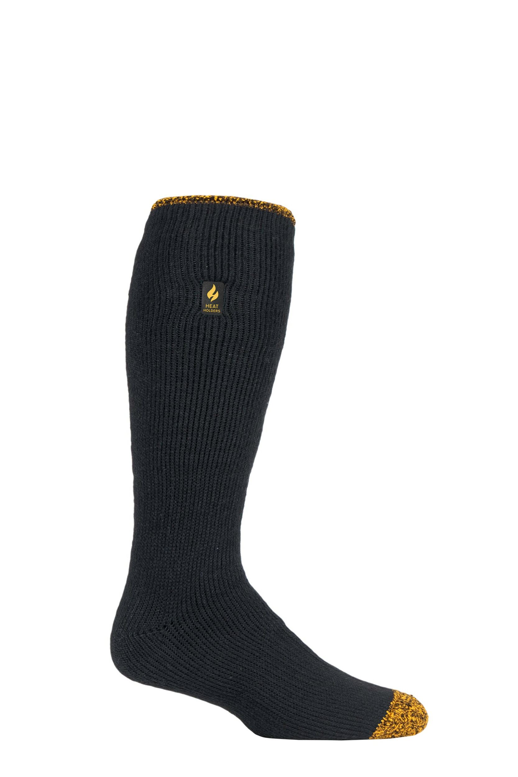 Mens 1 Pair SOCKSHOP Heat Holders 2.3 TOG Workforce Long Socks Black / Yellow