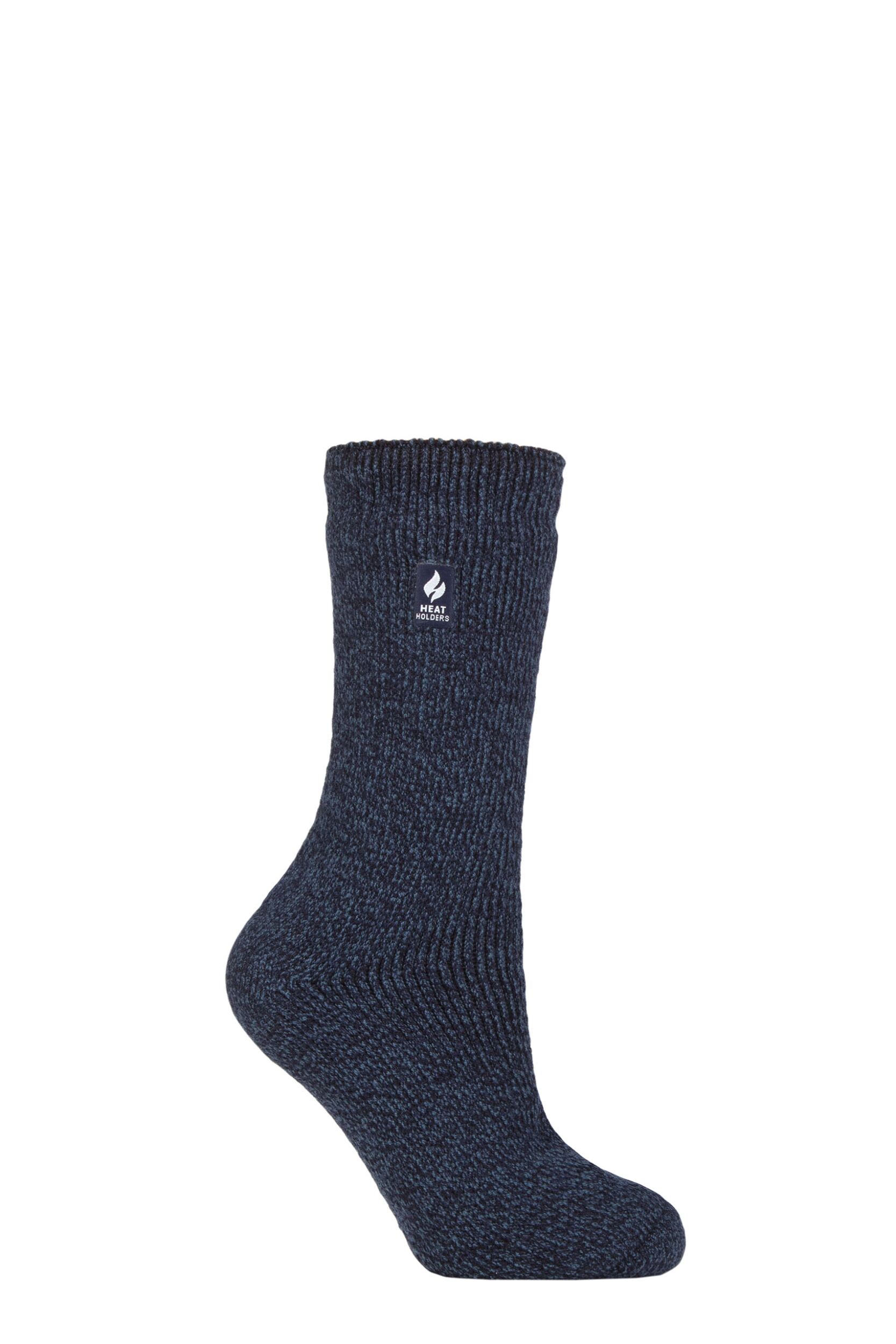 Women's 1 Pair SOCKSHOP Heat Holders 2.9 TOG Merino Wool Socks Navy Teal Twist 4-8