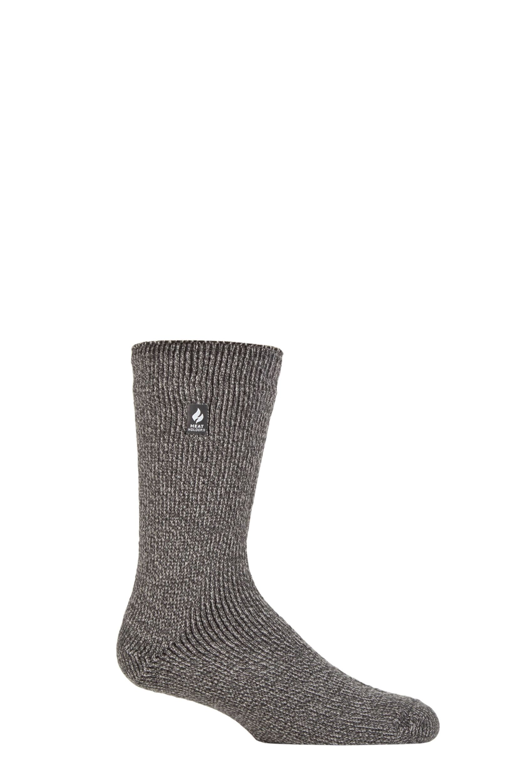 Mens 1 Pair SOCKSHOP Heat Holders 2.9 TOG Merino Wool Socks Grey Twist 6-11