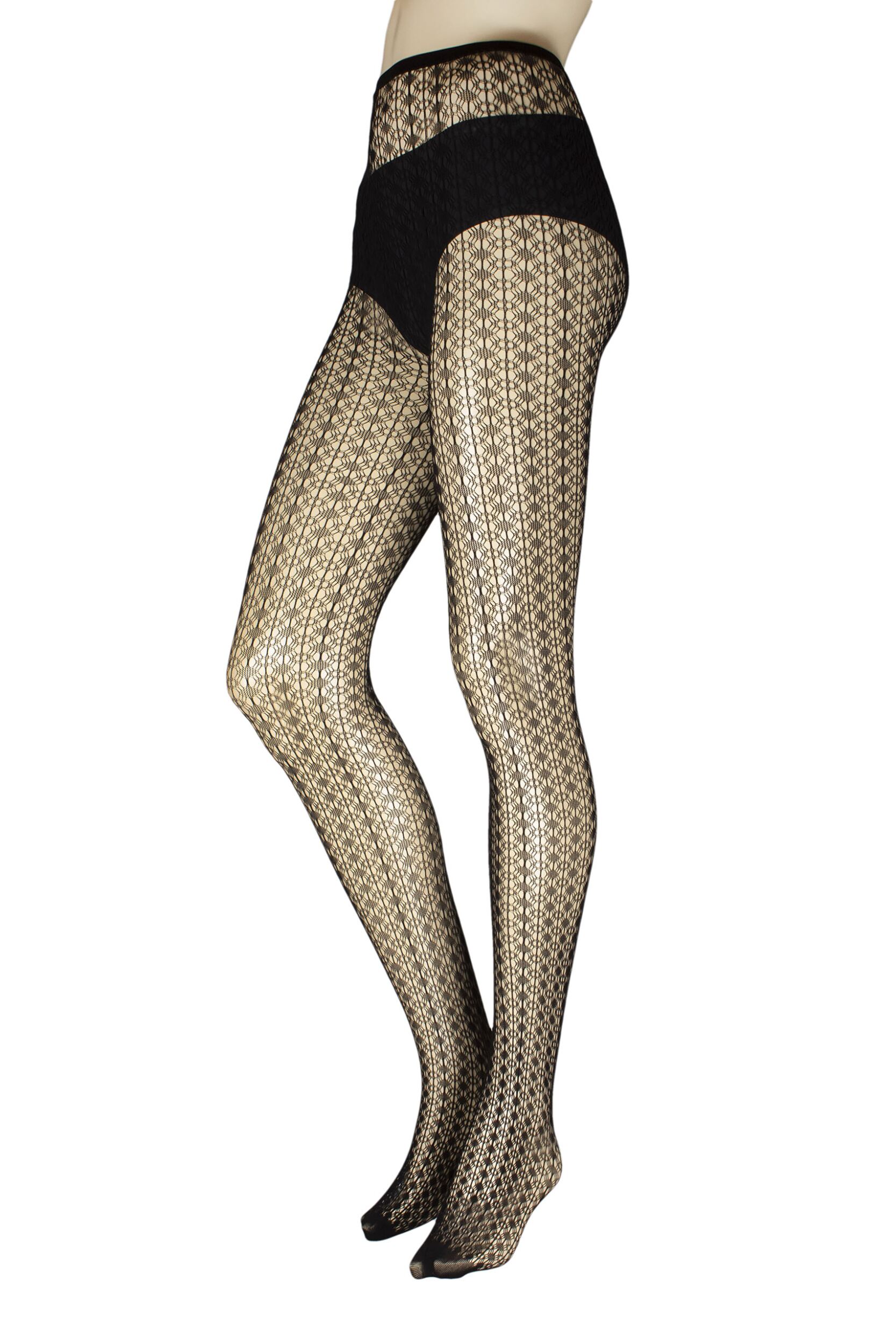 Women's 1 Pair Charnos Geo Net Tights Black M/L