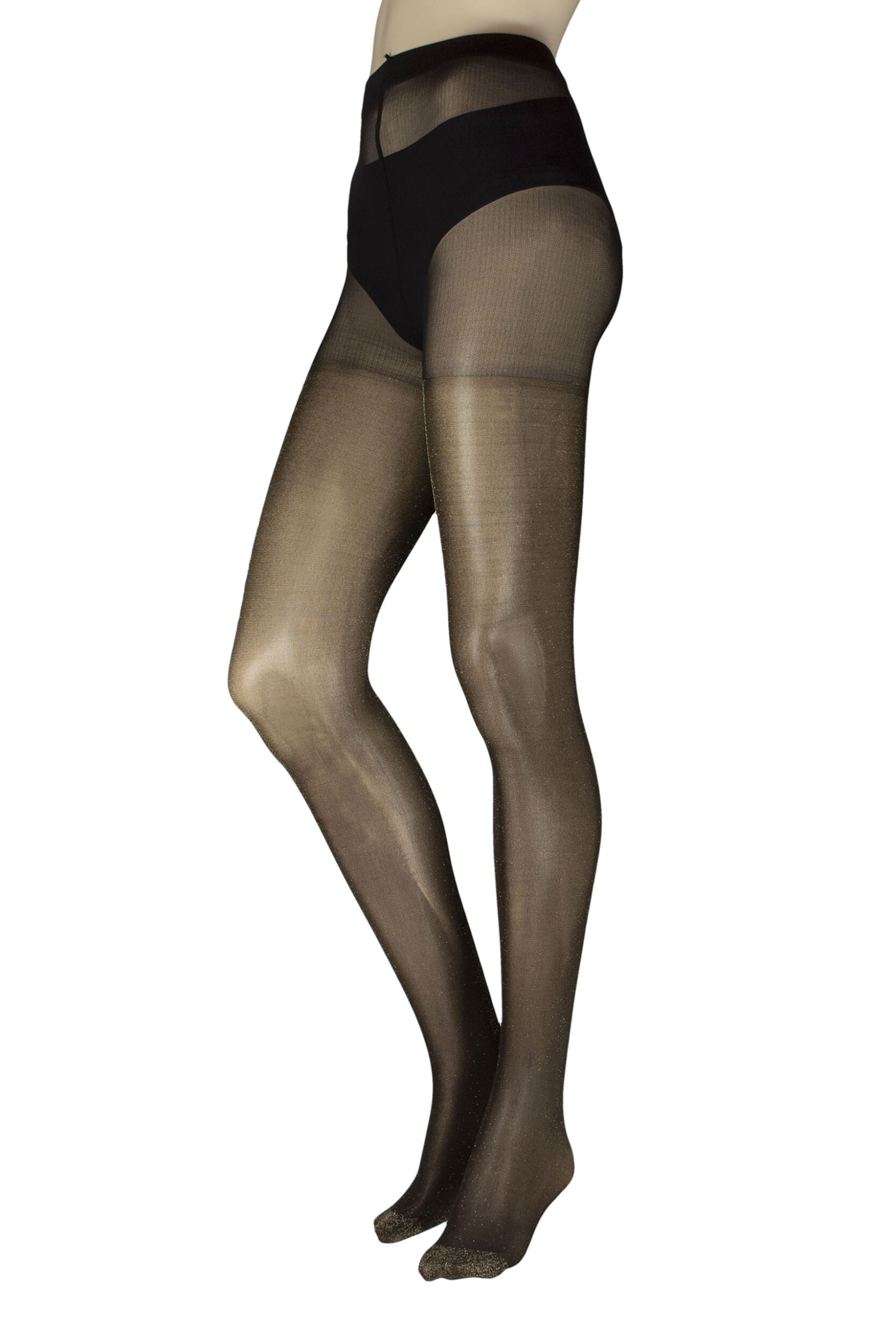 Womens 1 Pair Charnos All Over Sparkle Tights Black/Gold Small/Medium