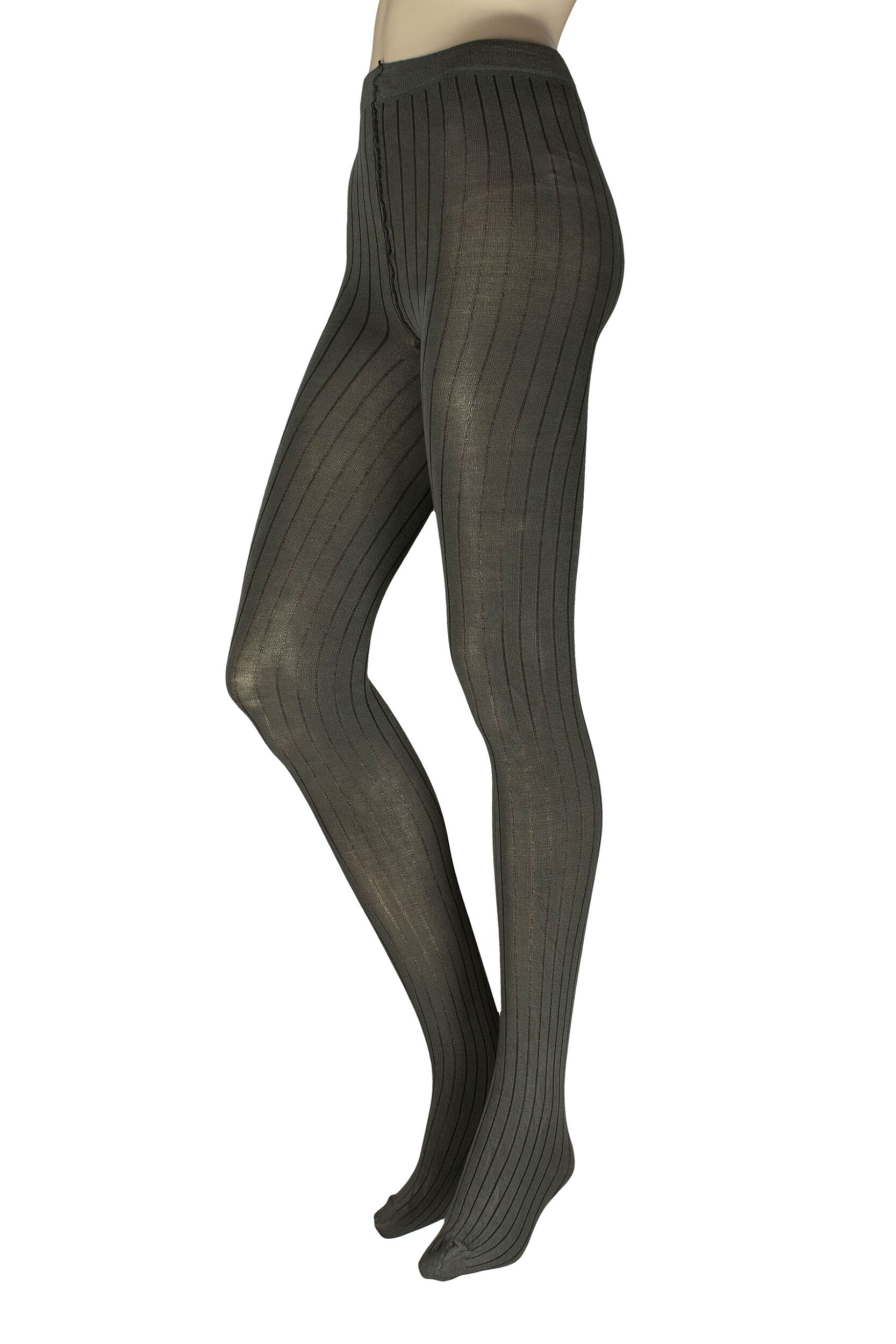 Women's 1 Pair Charnos Cotton Ribbed Tights Sage Small/Medium