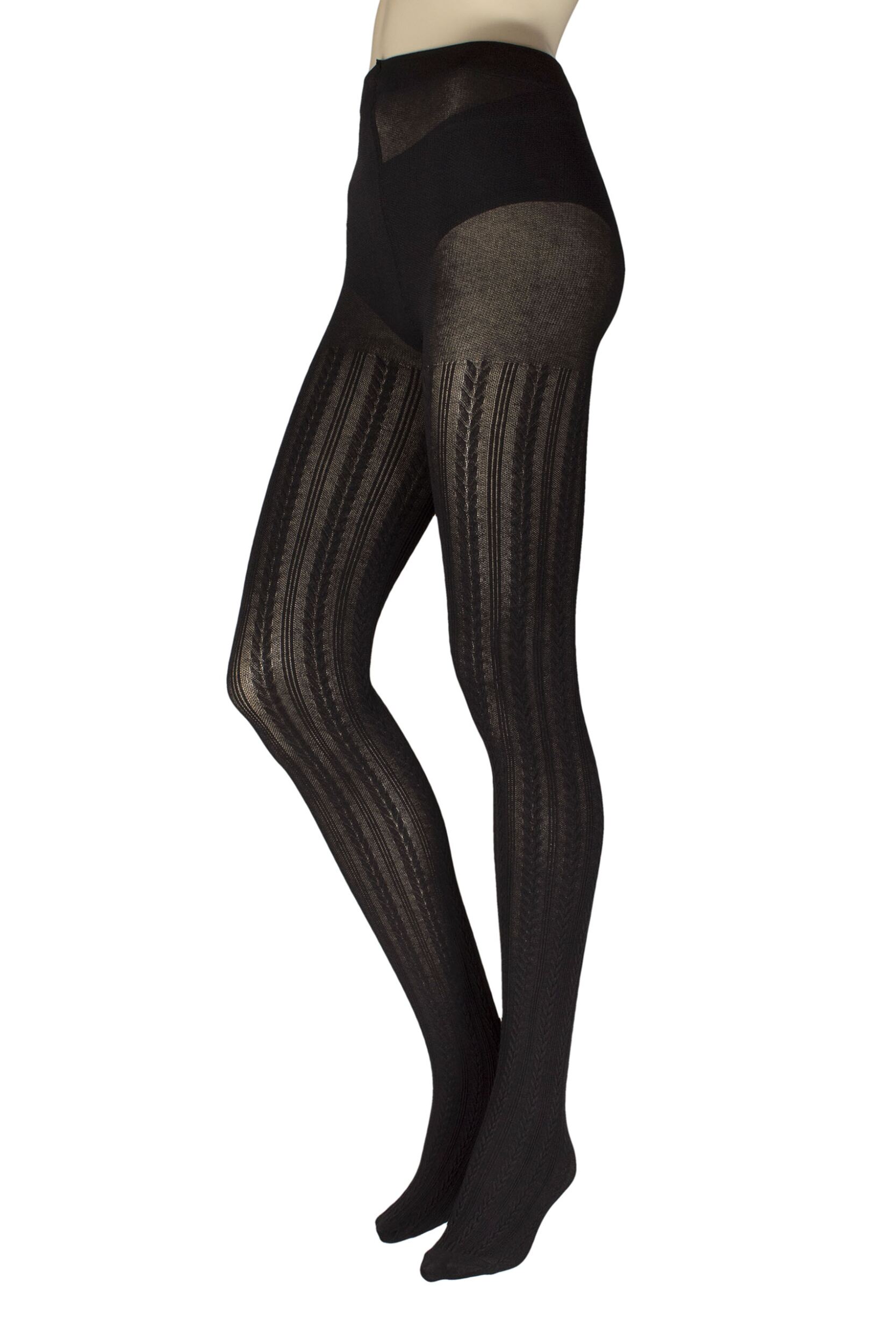 Women's 1 Pair Charnos Chevron Stripe Pattern Tights Black Medium/Large
