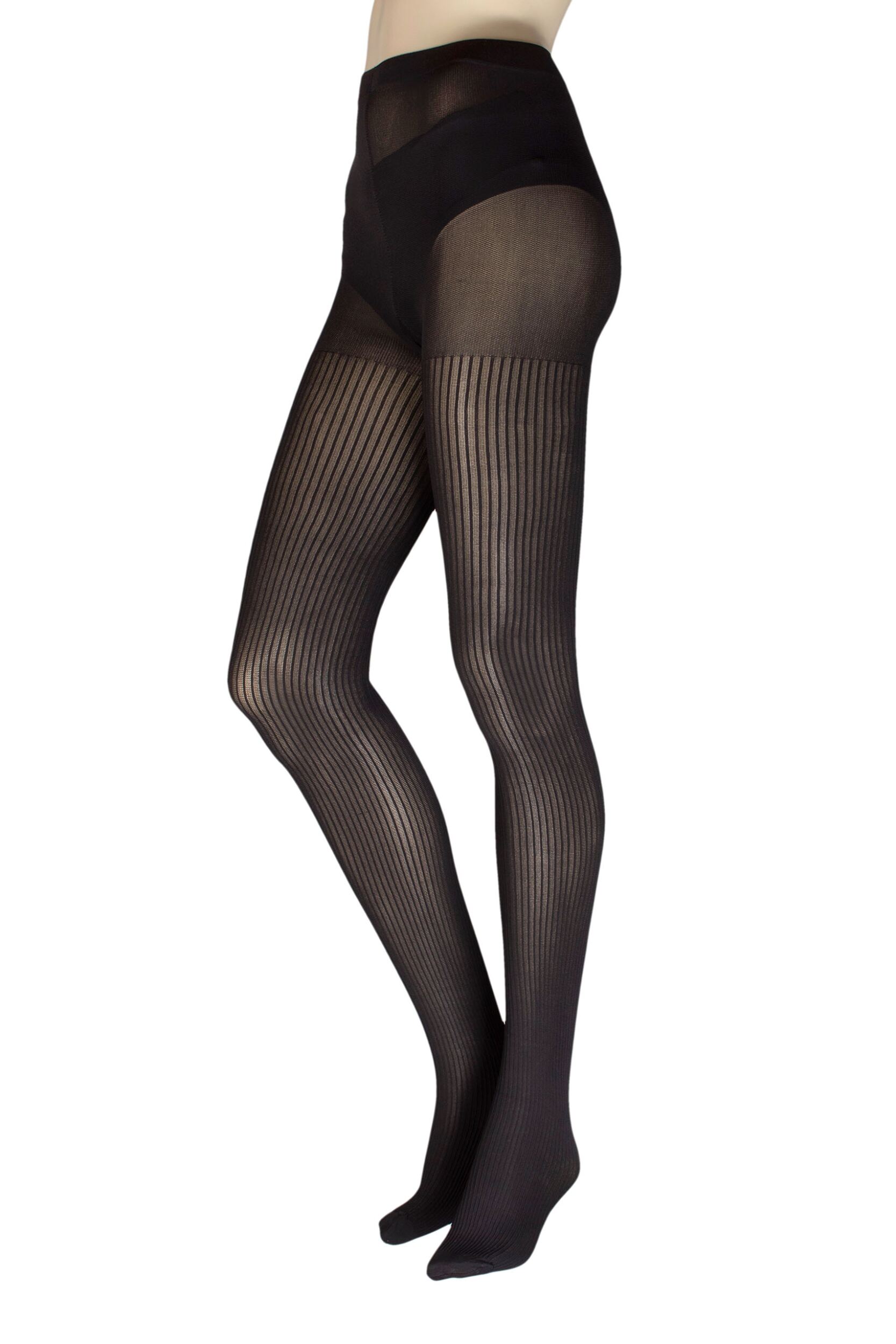 Women's 1 Pair Charnos Fashion Ribbed Tights Black Small / Medium