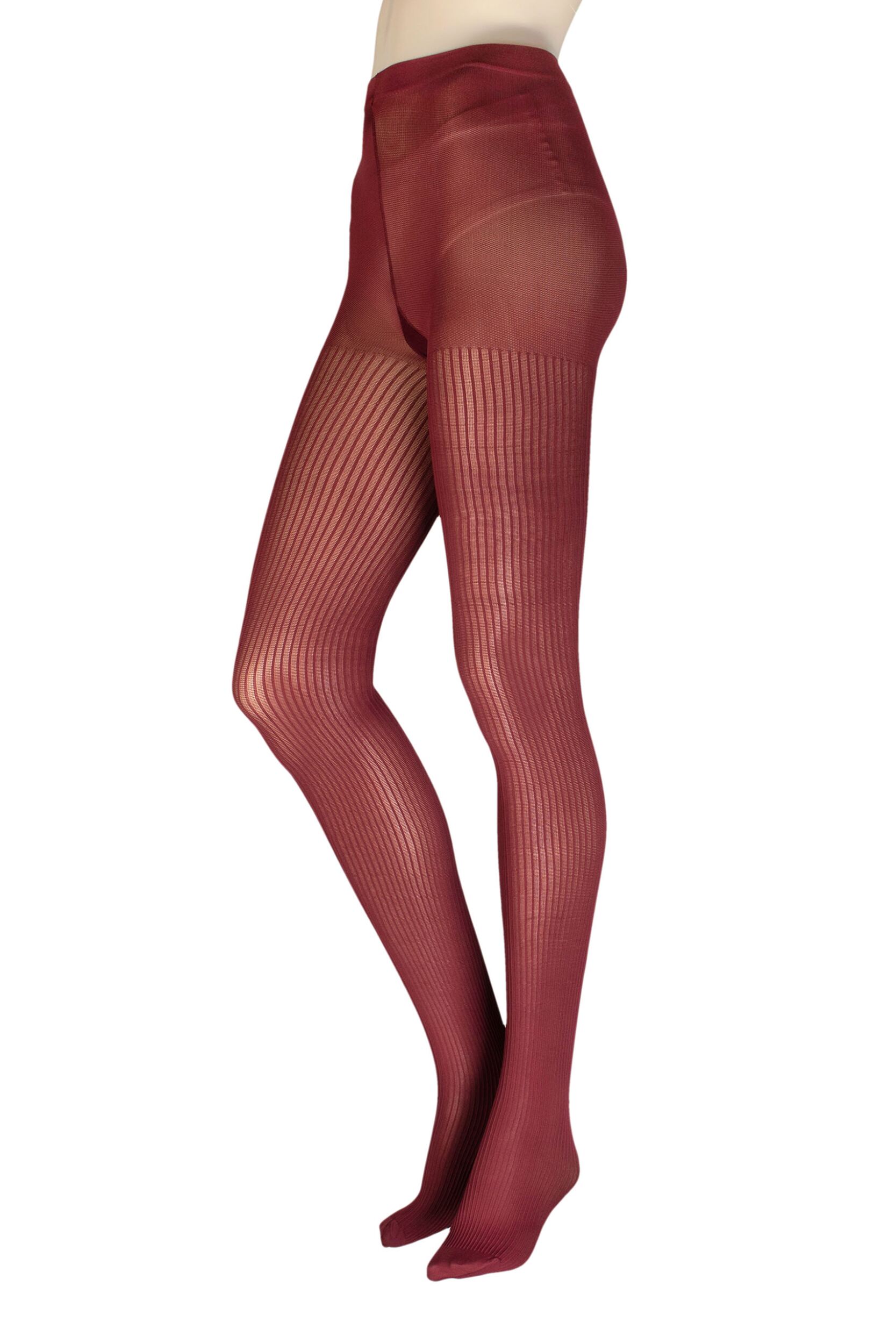 1 pair bordeaux fashion ribbed tights ladies small/medium - charnos