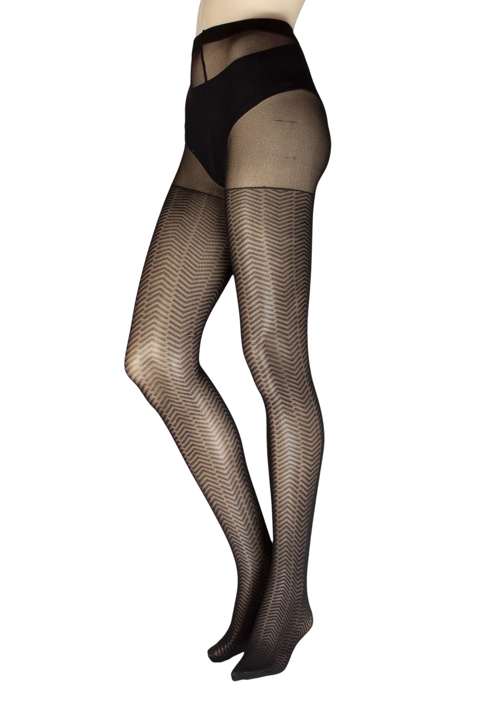 Women's 1 Pair Charnos Tuelle Chevron Tights Black Small / Medium