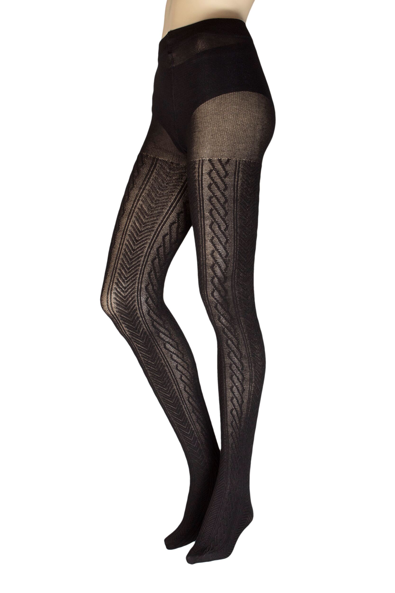 Women's 1 Pair Charnos Cotton Chevron Tights Black Small / Medium