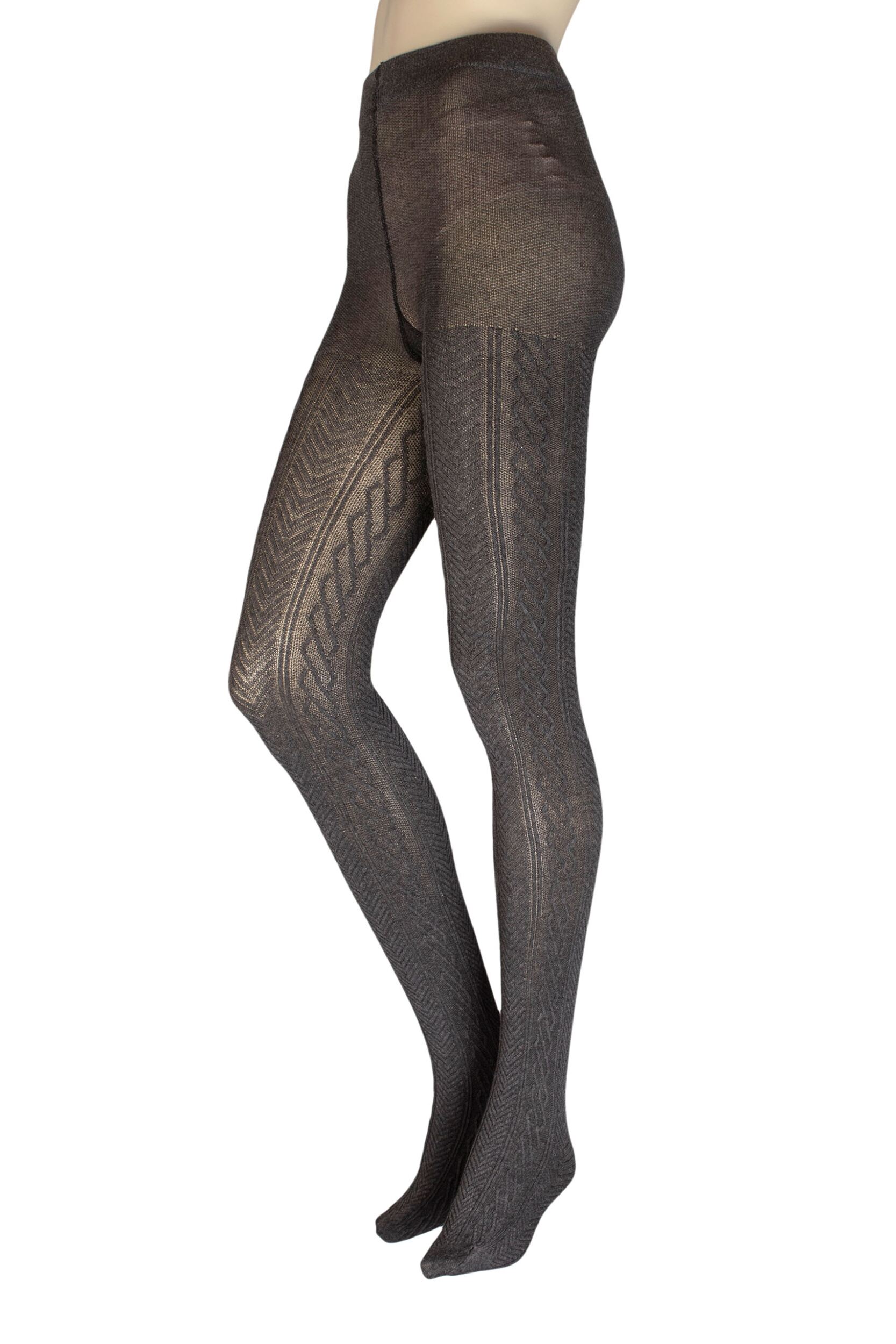 Women's 1 Pair Charnos Cotton Chevron Tights Grey Small / Medium