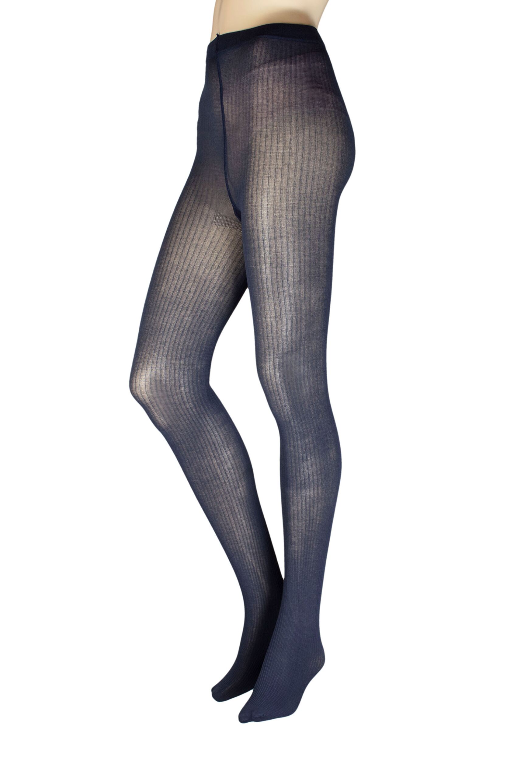 ladies 1 pair charnos cotton rib tights navy m-l