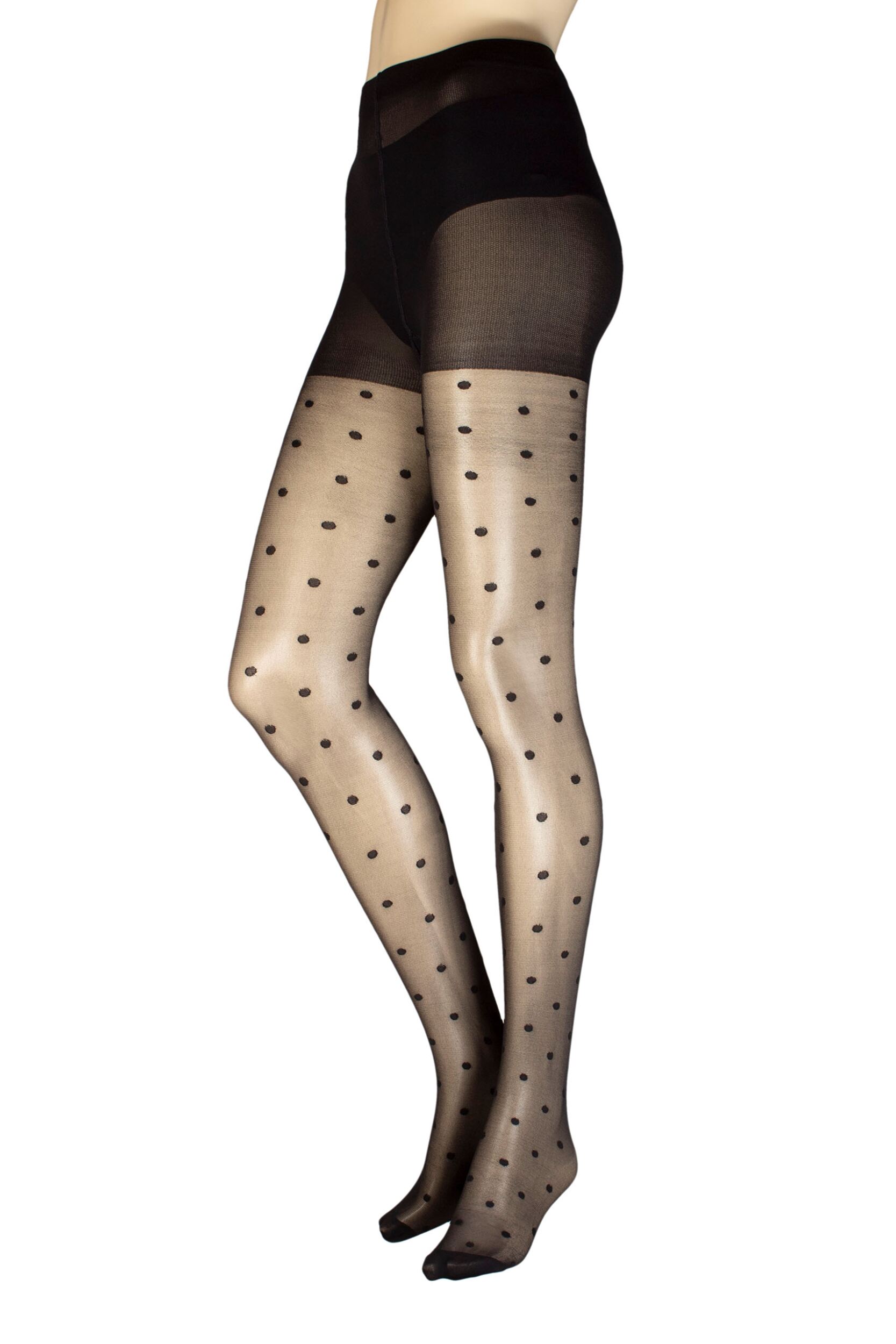 Women's 1 Pair Charnos Sheer Polka Dot Tights Black S-M