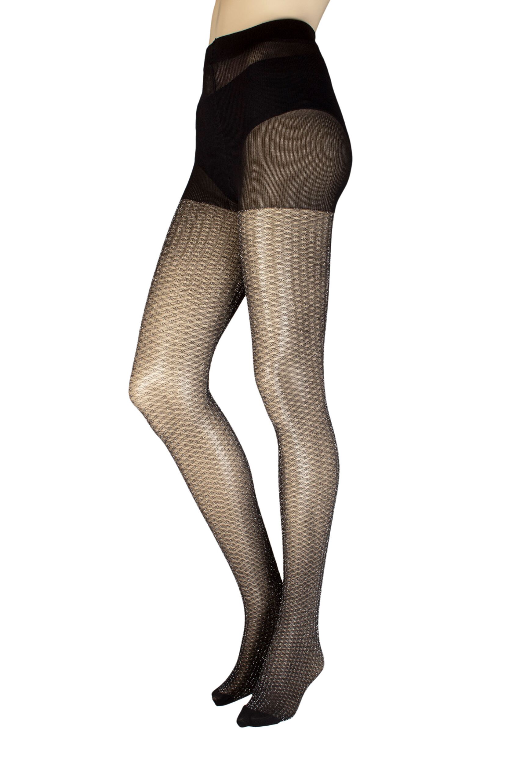 ladies 1 pair charnos all over sparkle tights black/silver m-l
