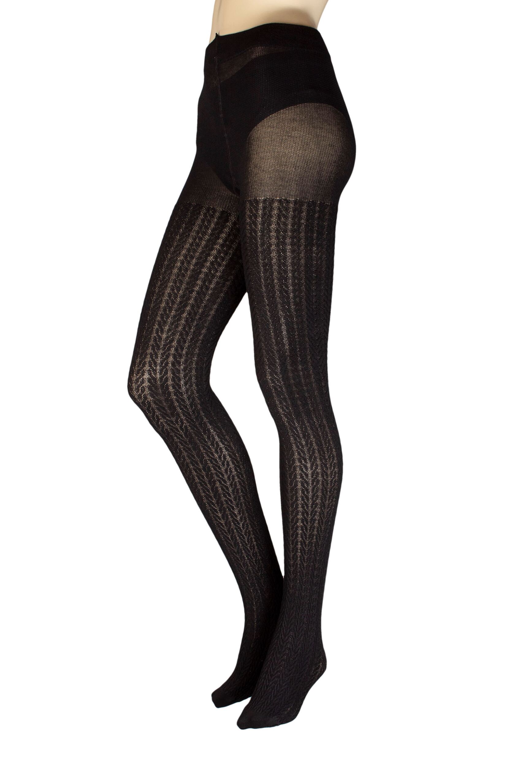 Women's 1 Pair Charnos Chunky Cable Knit Tights Black S-M