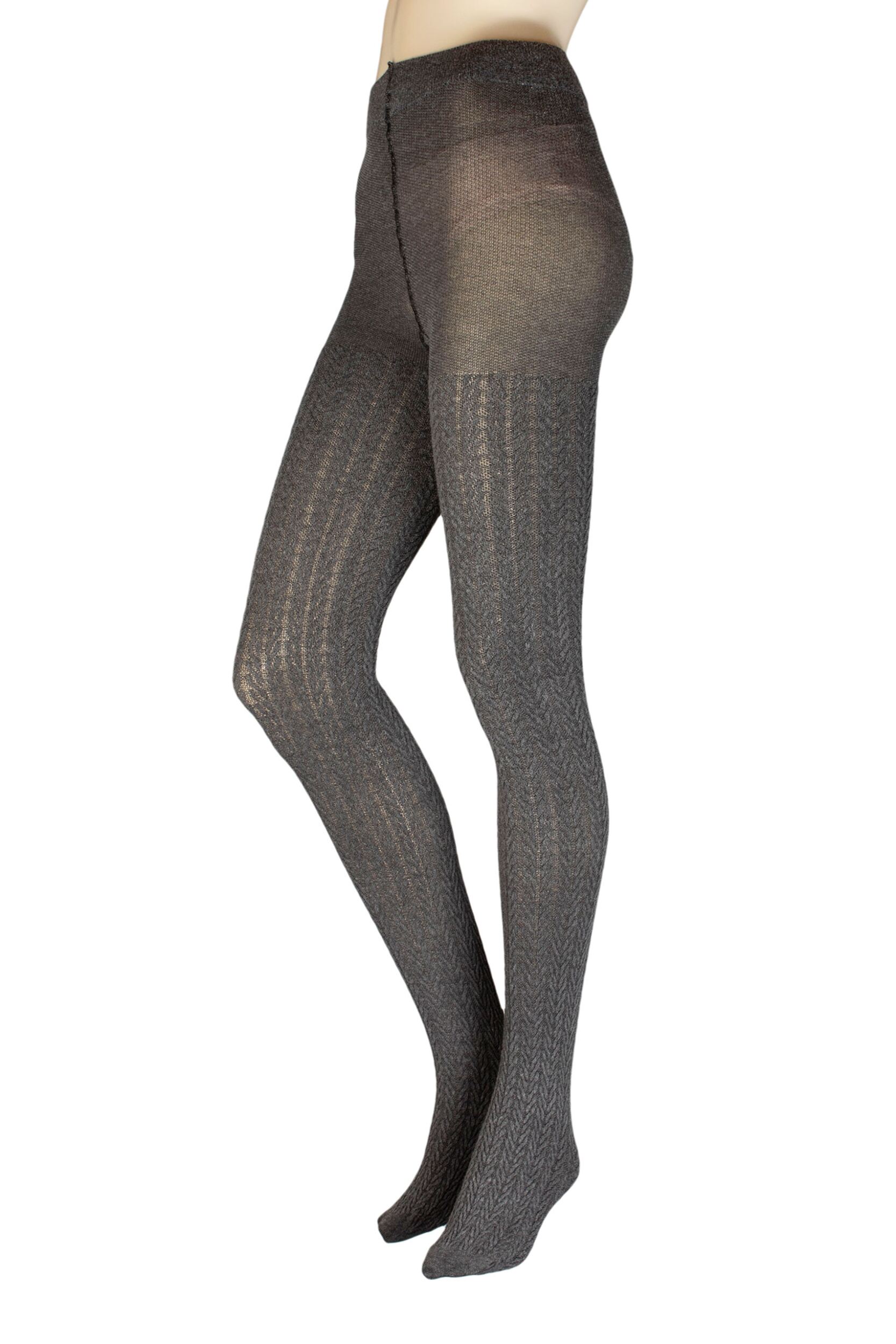 Women's 1 Pair Charnos Chunky Cable Knit Tights Charcoal S-M