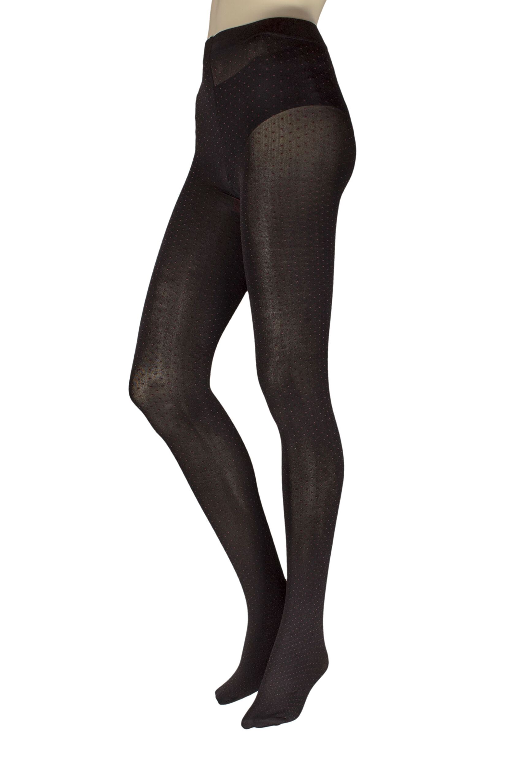 Women's 1 Pair Charnos Opaque Two Tone Spot Tights Black / Berry M/L