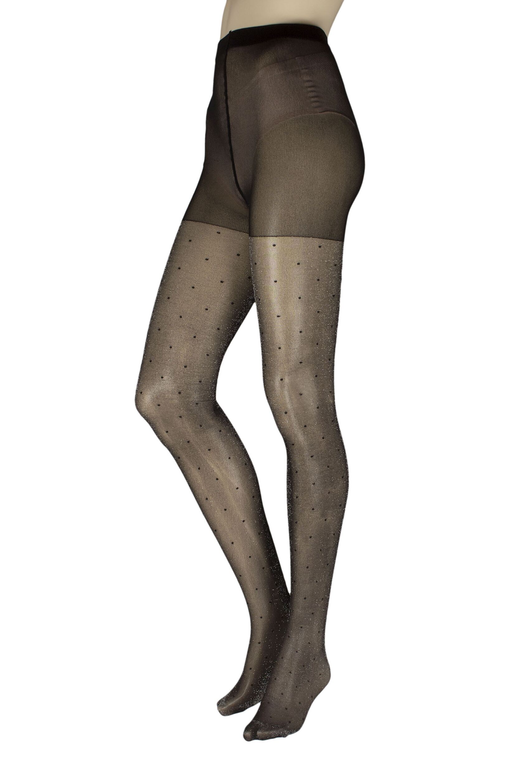 Women's 1 Pair Charnos Sparkle Polka Dot Tights Black / Silver S/M